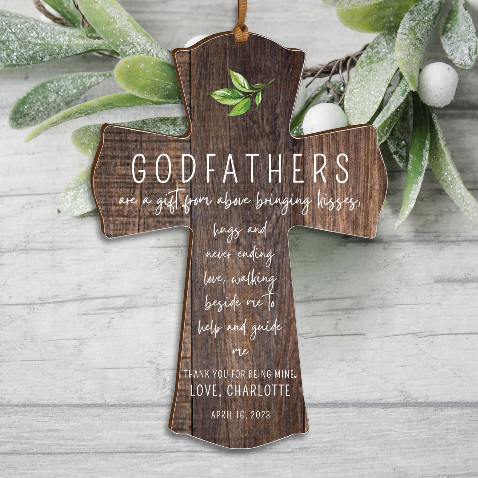 Personalized Wooden Hanging Mini Cross for Godfather - LifeSong Milestones