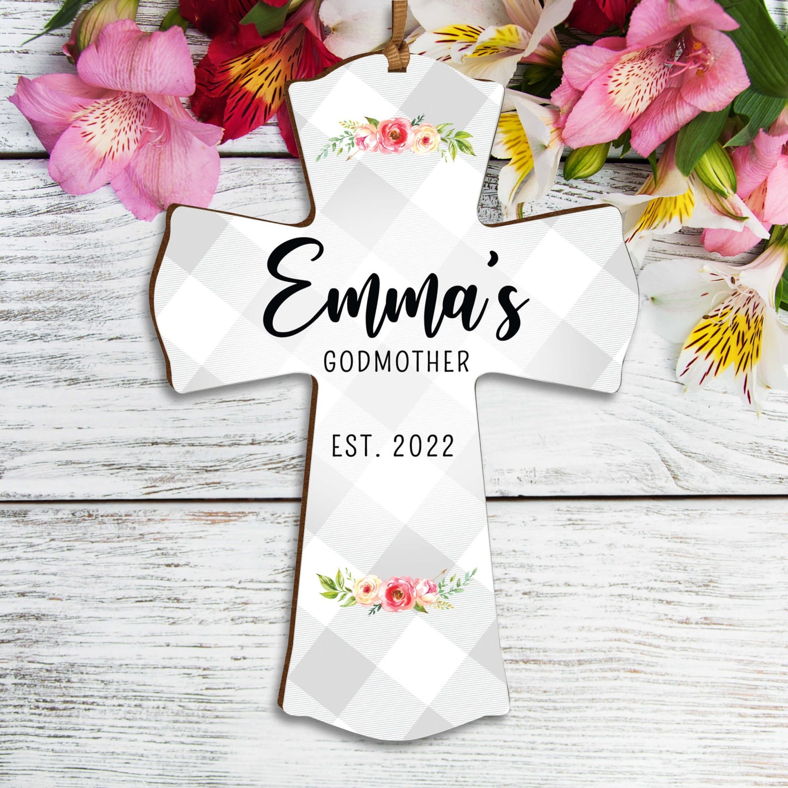 Personalized Wooden Hanging Mini Cross for Godmother - LifeSong Milestones