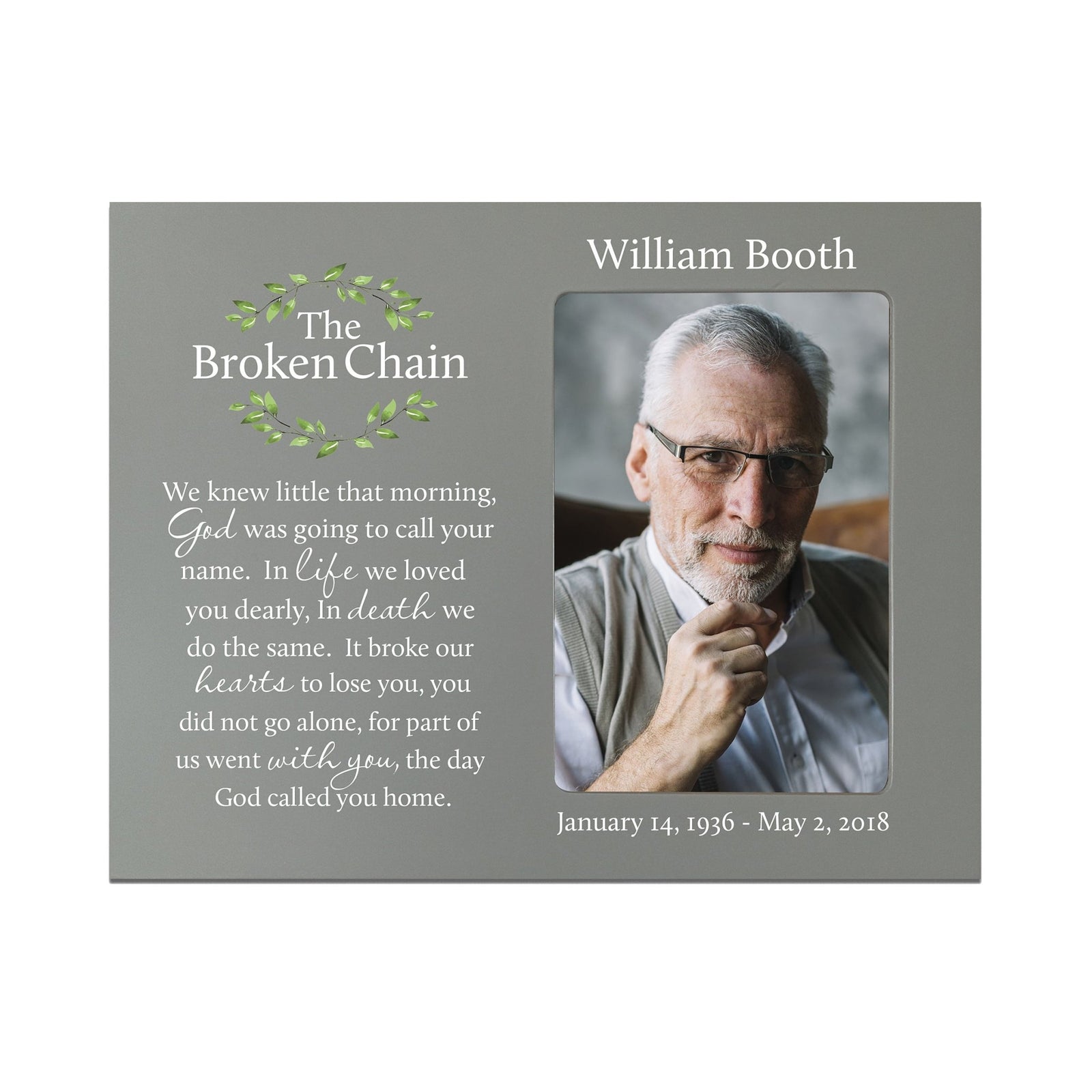 Personalized Wooden Memorial 8x10 Picture Frame holds 4x6 photo Broken Chain (wreath) - LifeSong Milestones