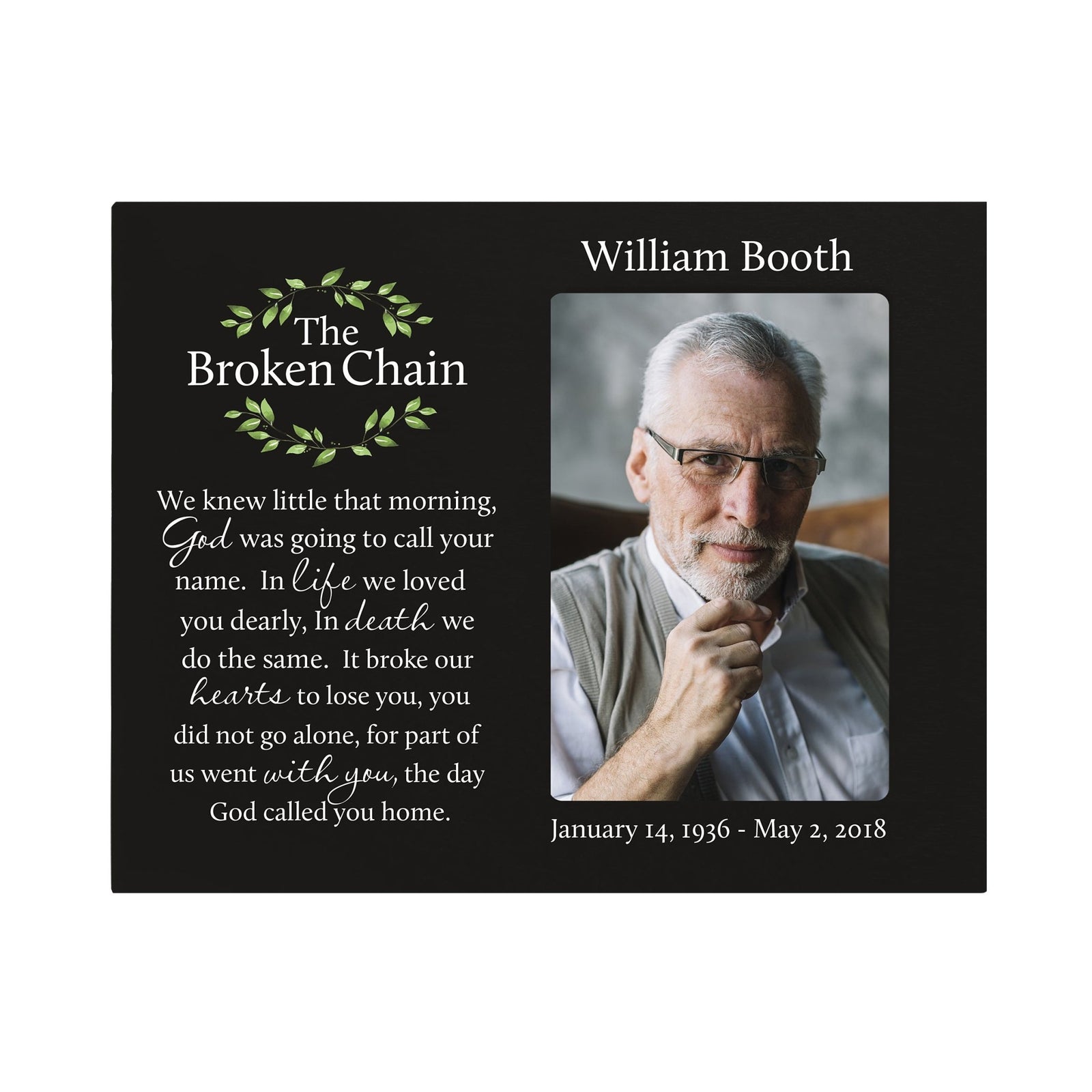 Personalized Wooden Memorial 8x10 Picture Frame holds 4x6 photo Broken Chain (wreath) - LifeSong Milestones