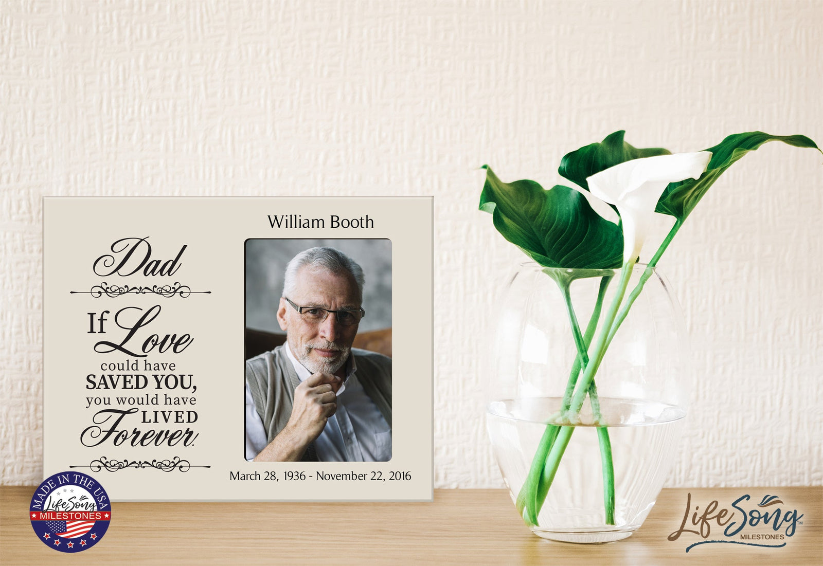 Personalized Wooden Memorial 8x10 Picture Frame holds 4x6 photo Dad, If Love Could - LifeSong Milestones