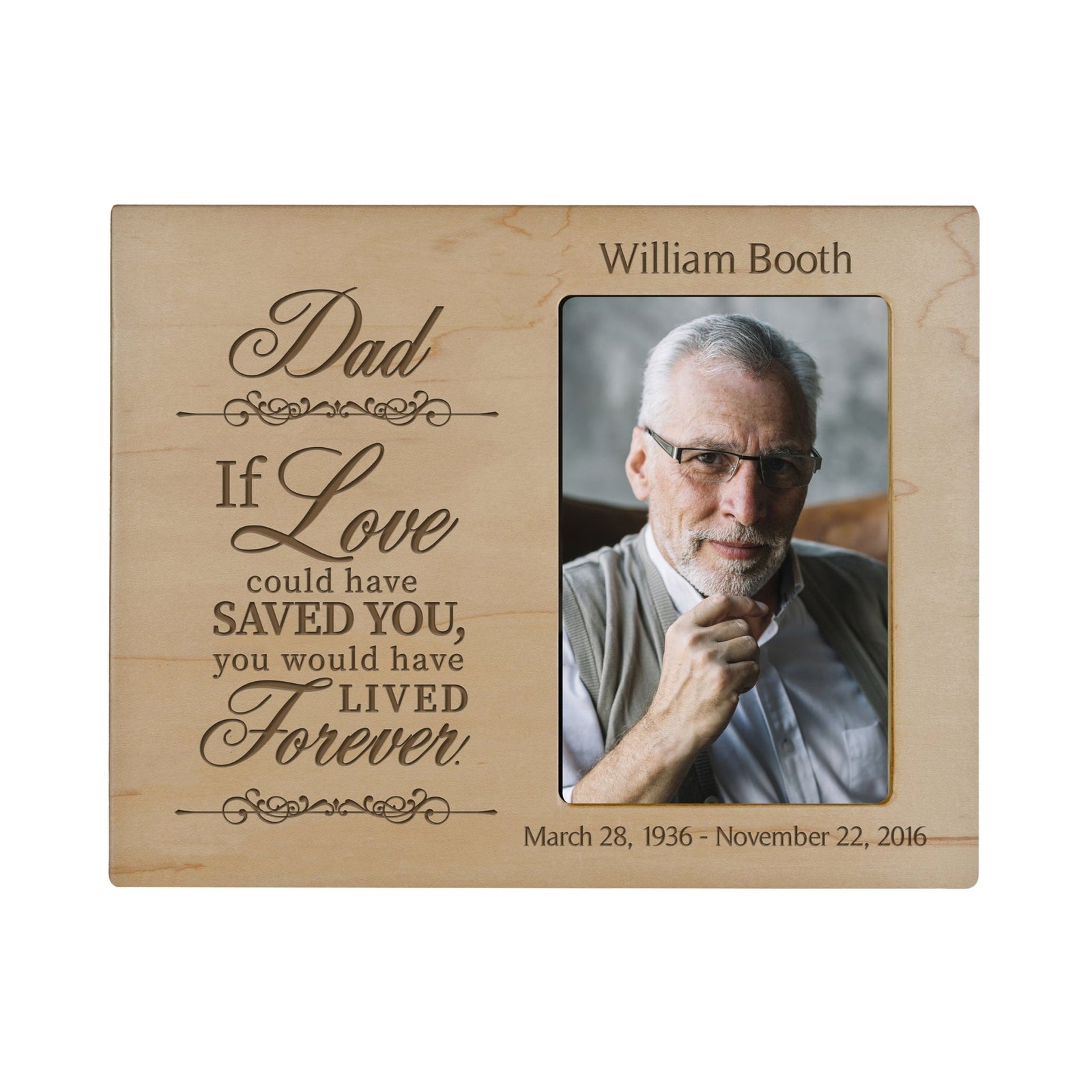 Personalized Wooden Memorial 8x10 Picture Frame holds 4x6 photo Dad, If Love Could - LifeSong Milestones