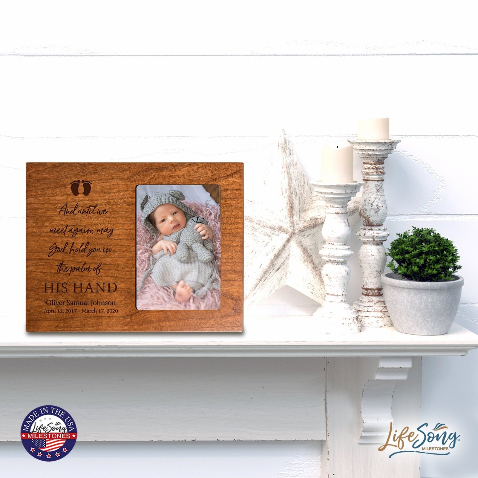 Personalized Wooden Memorial 8x10 Picture Frame holds 4x6 photo for Baby - Until We Meet Again - LifeSong Milestones