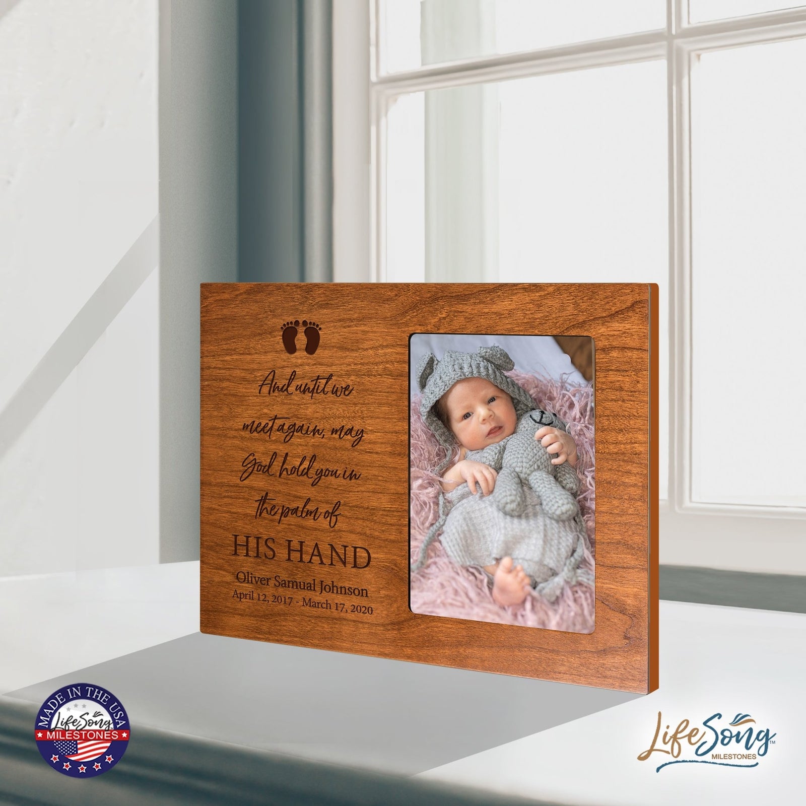 Personalized Wooden Memorial 8x10 Picture Frame holds 4x6 photo for Baby - Until We Meet Again - LifeSong Milestones