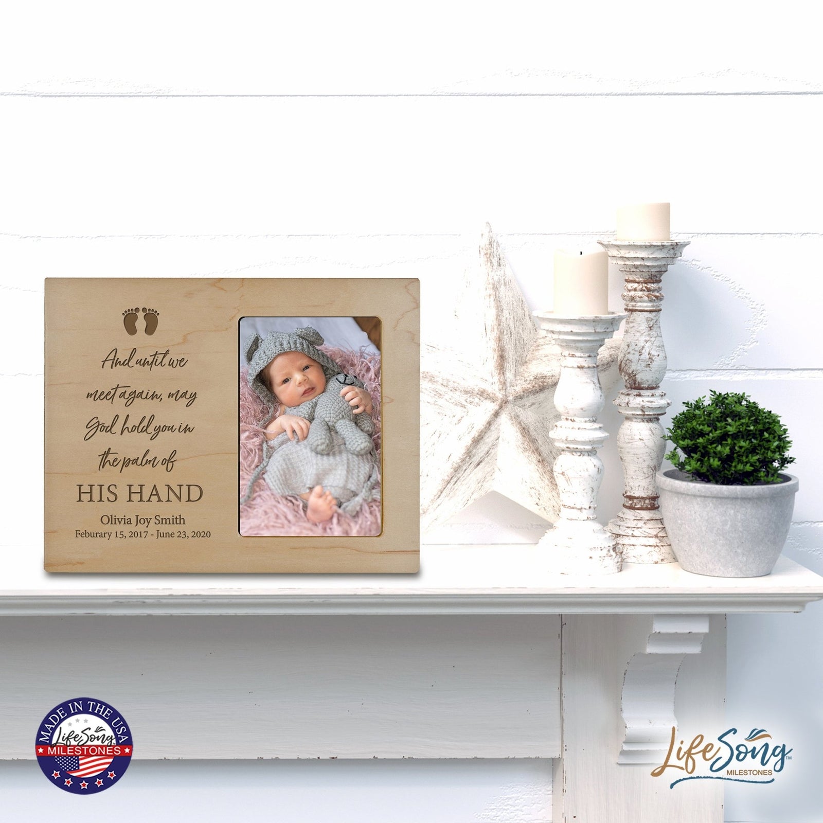 Personalized Wooden Memorial 8x10 Picture Frame holds 4x6 photo for Baby - Until We Meet Again - LifeSong Milestones