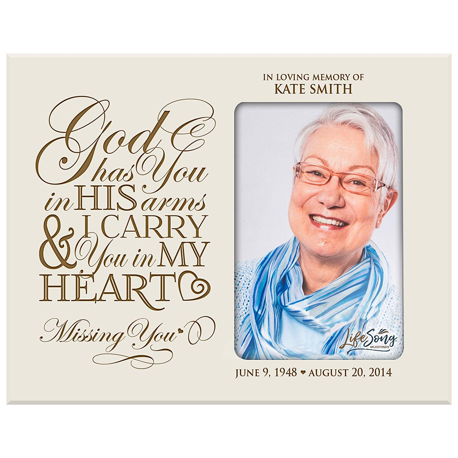 Personalized Wooden Memorial 8x10 Picture Frame holds 4x6 photo God Has You - LifeSong Milestones