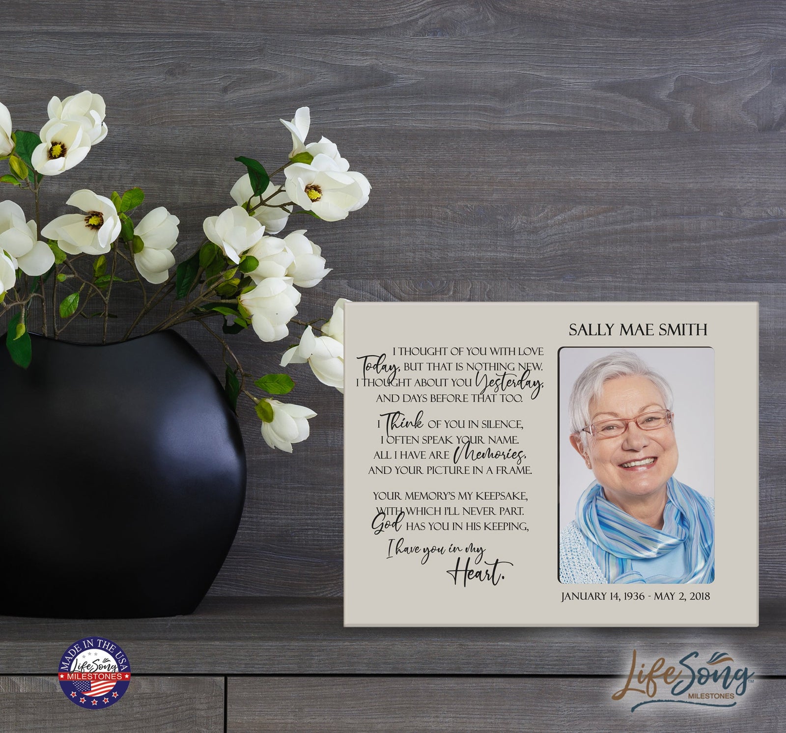 Personalized Wooden Memorial 8x10 Picture Frame holds 4x6 photo I Thought Of You - LifeSong Milestones