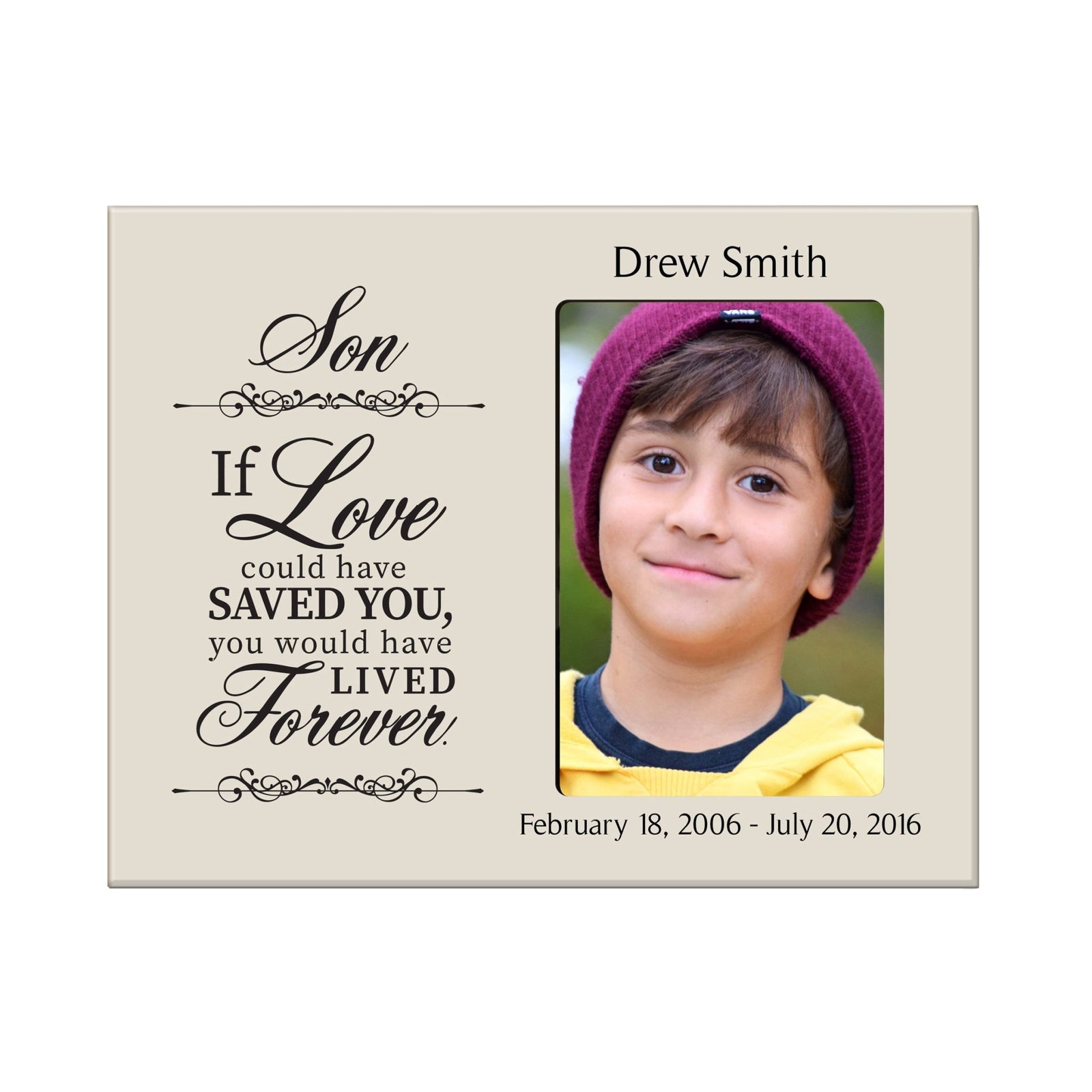 Personalized Wooden Memorial 8x10 Picture Frame holds 4x6 photo Son, If Love Could - LifeSong Milestones