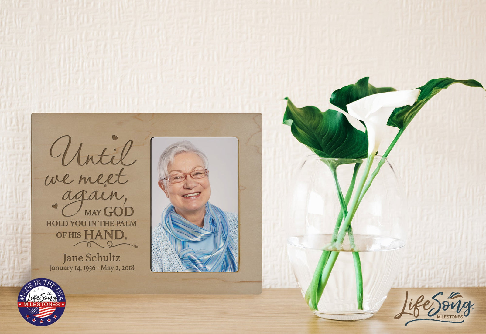 Personalized Wooden Memorial 8x10 Picture Frame holds 4x6 photo Until We Meet Again - LifeSong Milestones