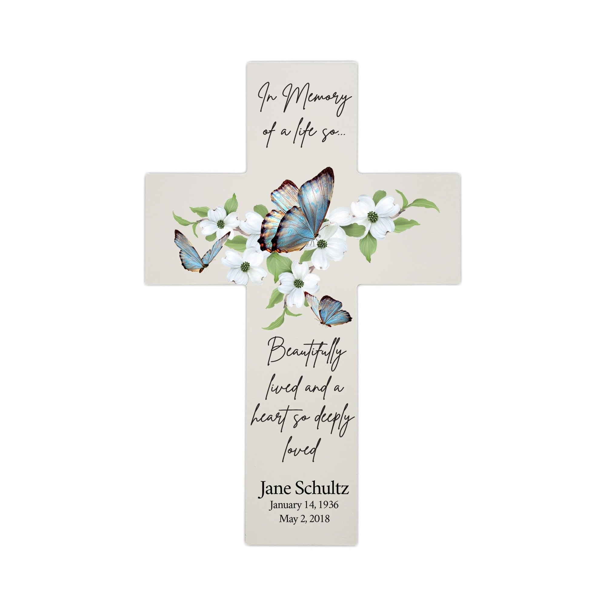 Personalized Wooden Memorial Bereavement Wall Cross - In Memory of a Life - LifeSong Milestones
