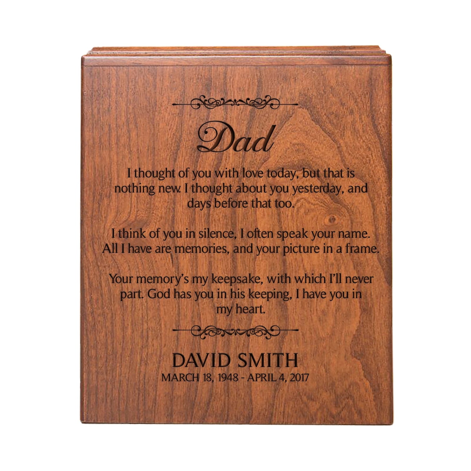Handcrafted Engraved Cremation Urn for dad
