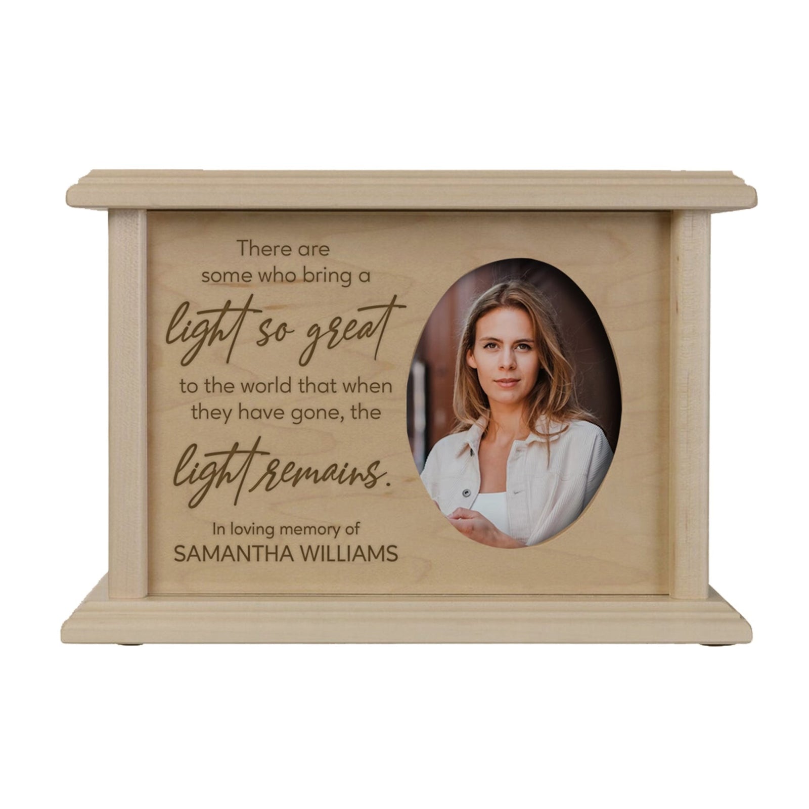 Personalized Wooden Memorial Decorative Photo Urn For Human Ashes - Light So Great - LifeSong Milestones
