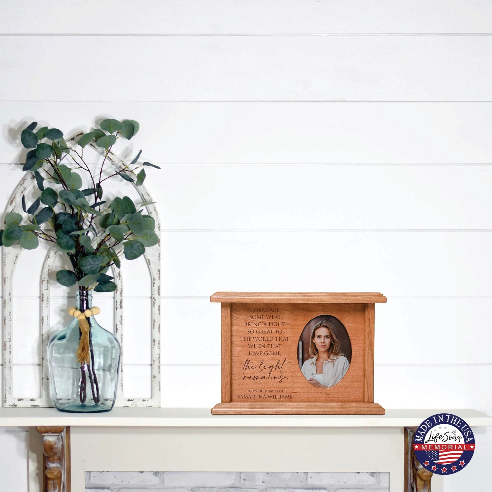 Personalized Wooden Memorial Decorative Photo Urn For Human Ashes - The Light Remains - LifeSong Milestones
