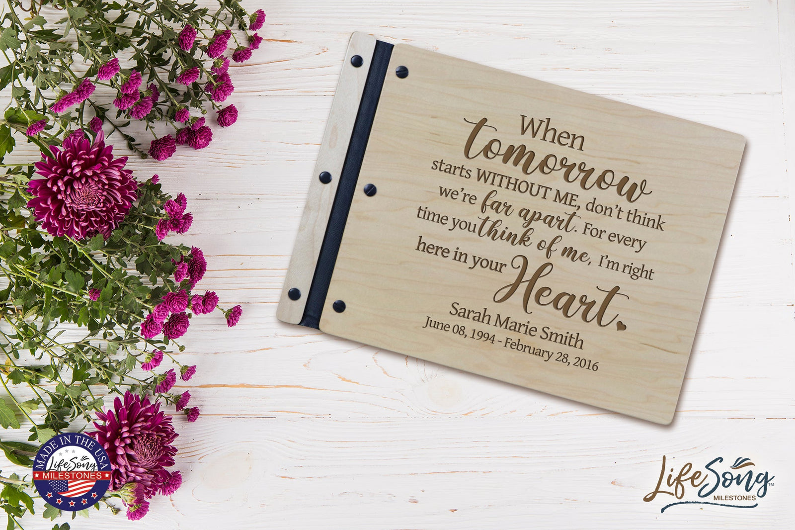 Personalized Wooden Memorial Guestbook 13.375" x 10" x .75" - When Tomorrow Starts - LifeSong Milestones