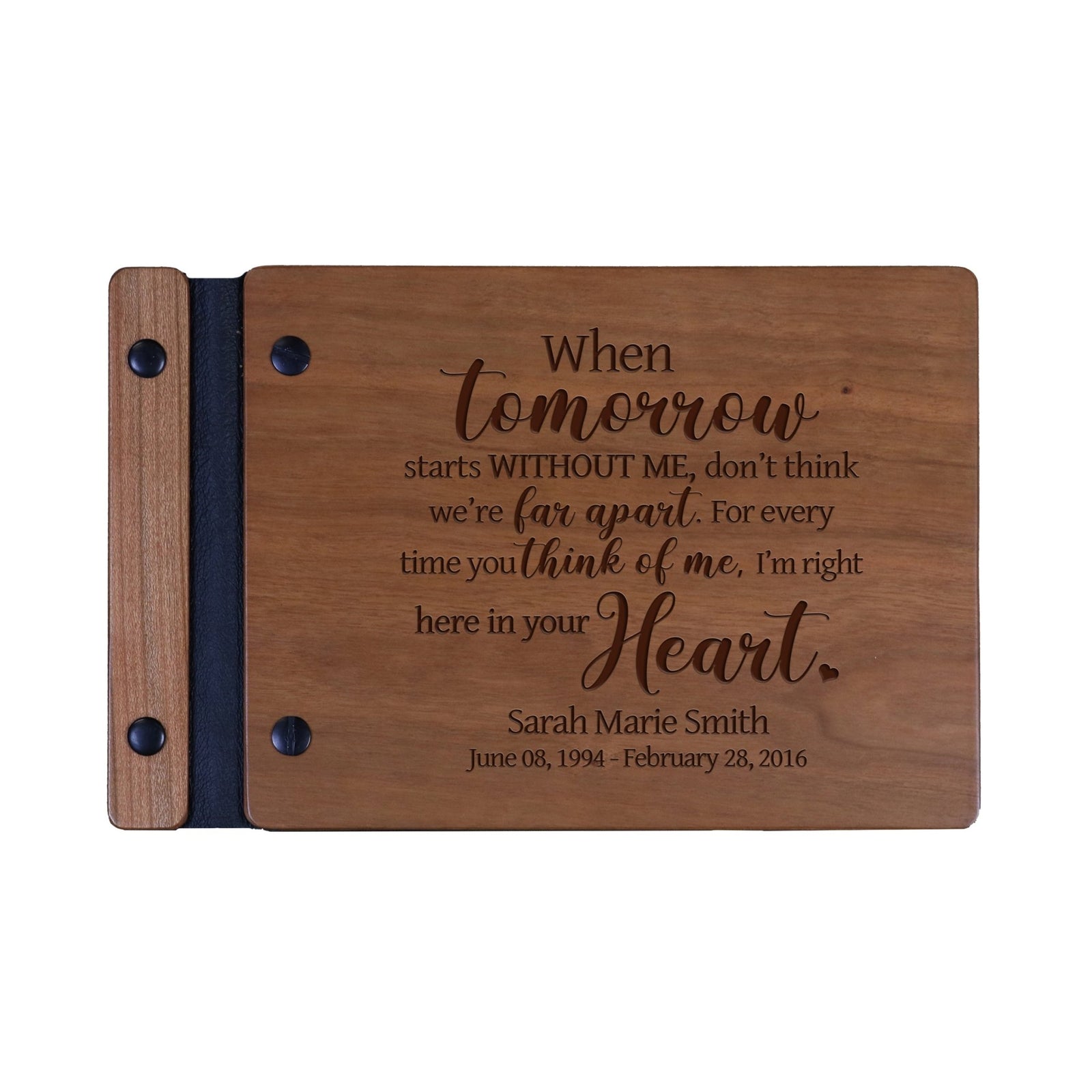Personalized Wooden Memorial Guestbook 9.375” x 6” x .75" - When Tomorrow Starts - LifeSong Milestones