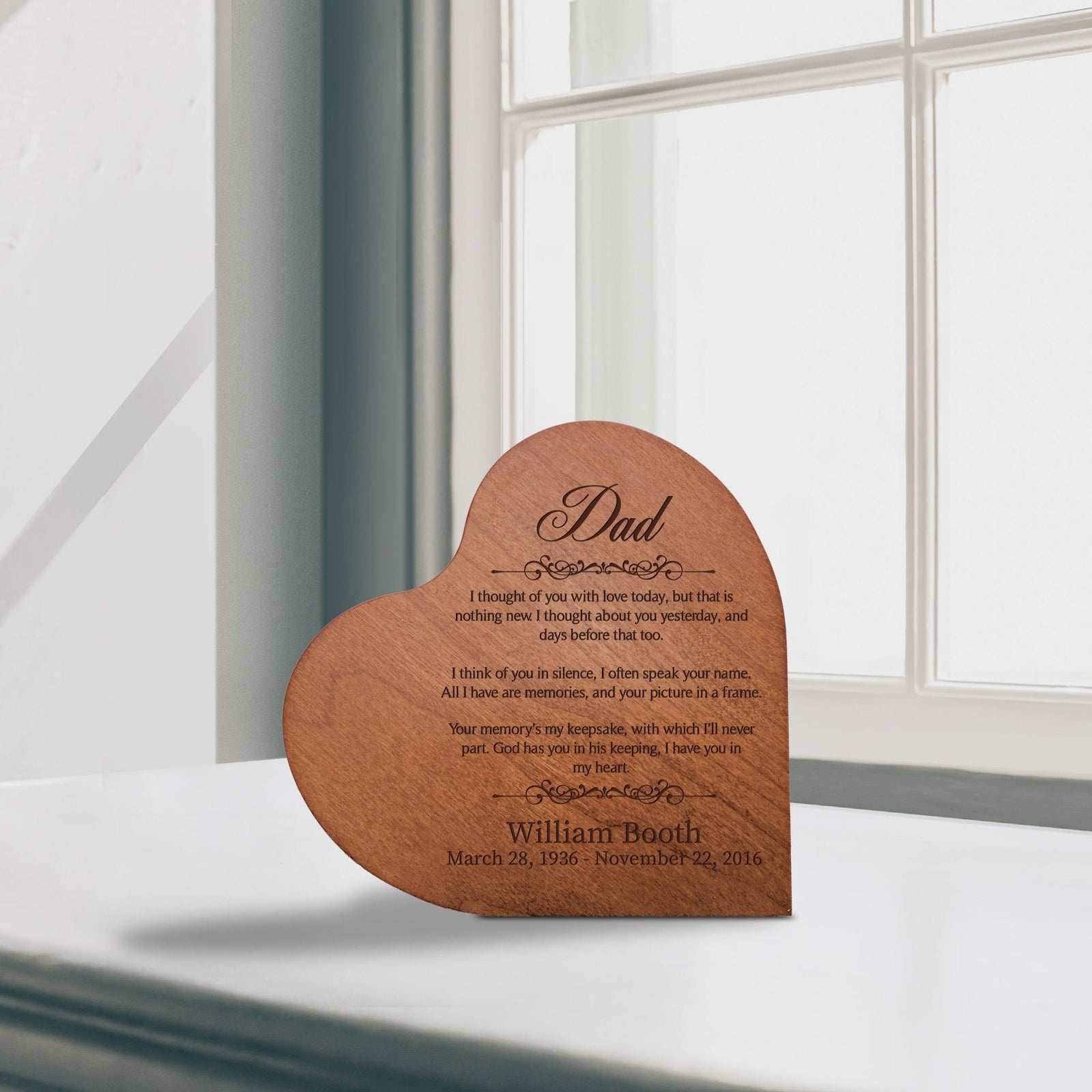 Personalized Wooden Memorial Heart Shaped Tabletop Sign - I Thought Of You With Love - LifeSong Milestones
