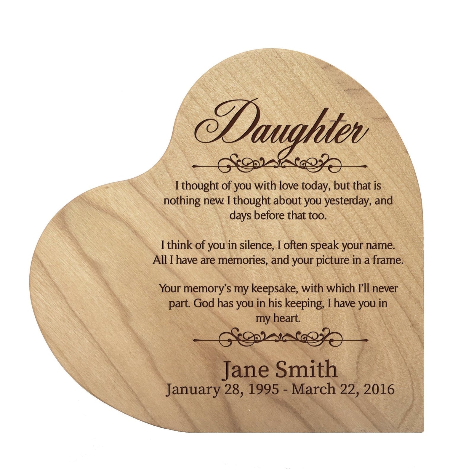 Personalized Wooden Memorial Heart Shaped Tabletop Sign - I Thought Of You With Love - LifeSong Milestones
