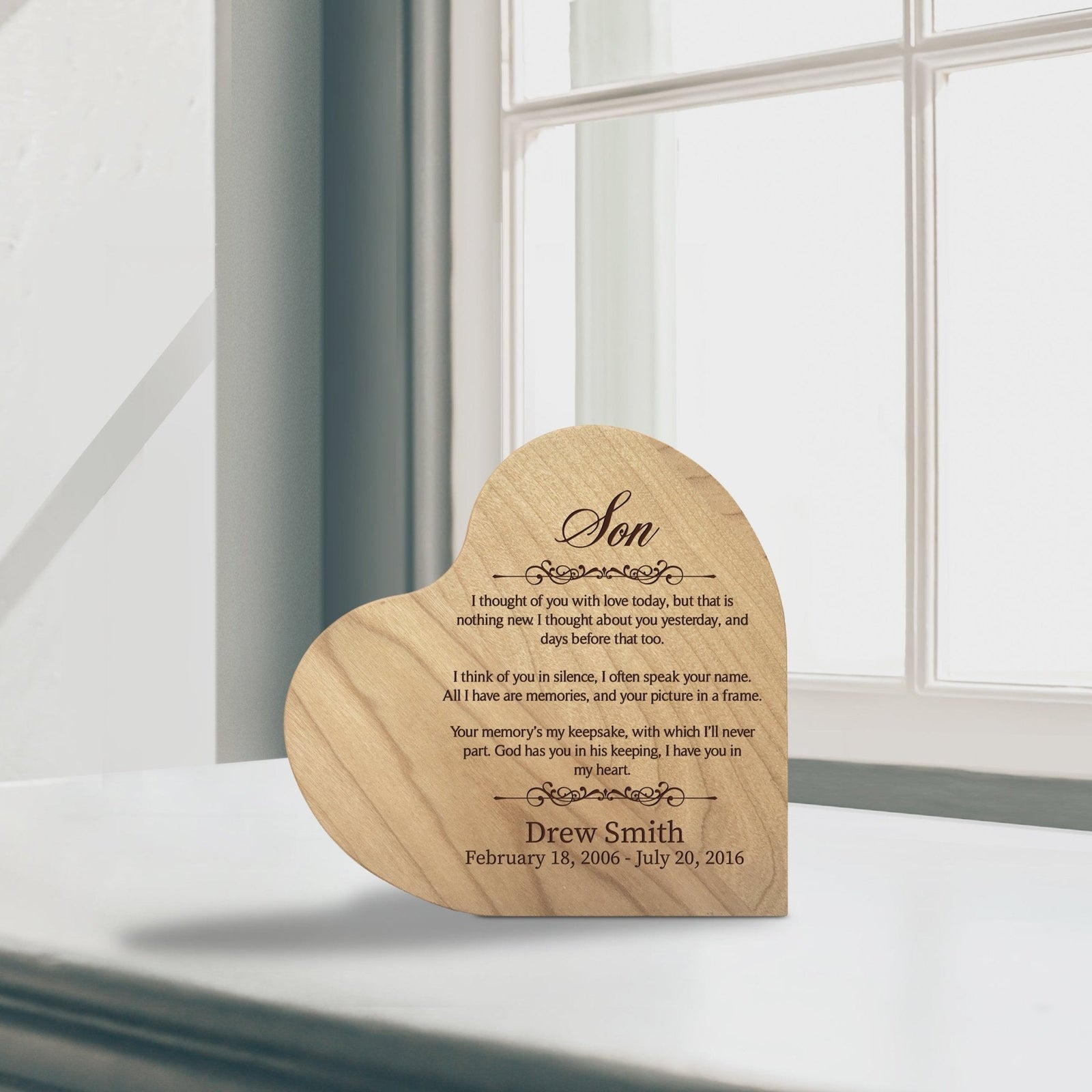 Personalized Wooden Memorial Heart Shaped Tabletop Sign - I Thought Of You With Love - LifeSong Milestones