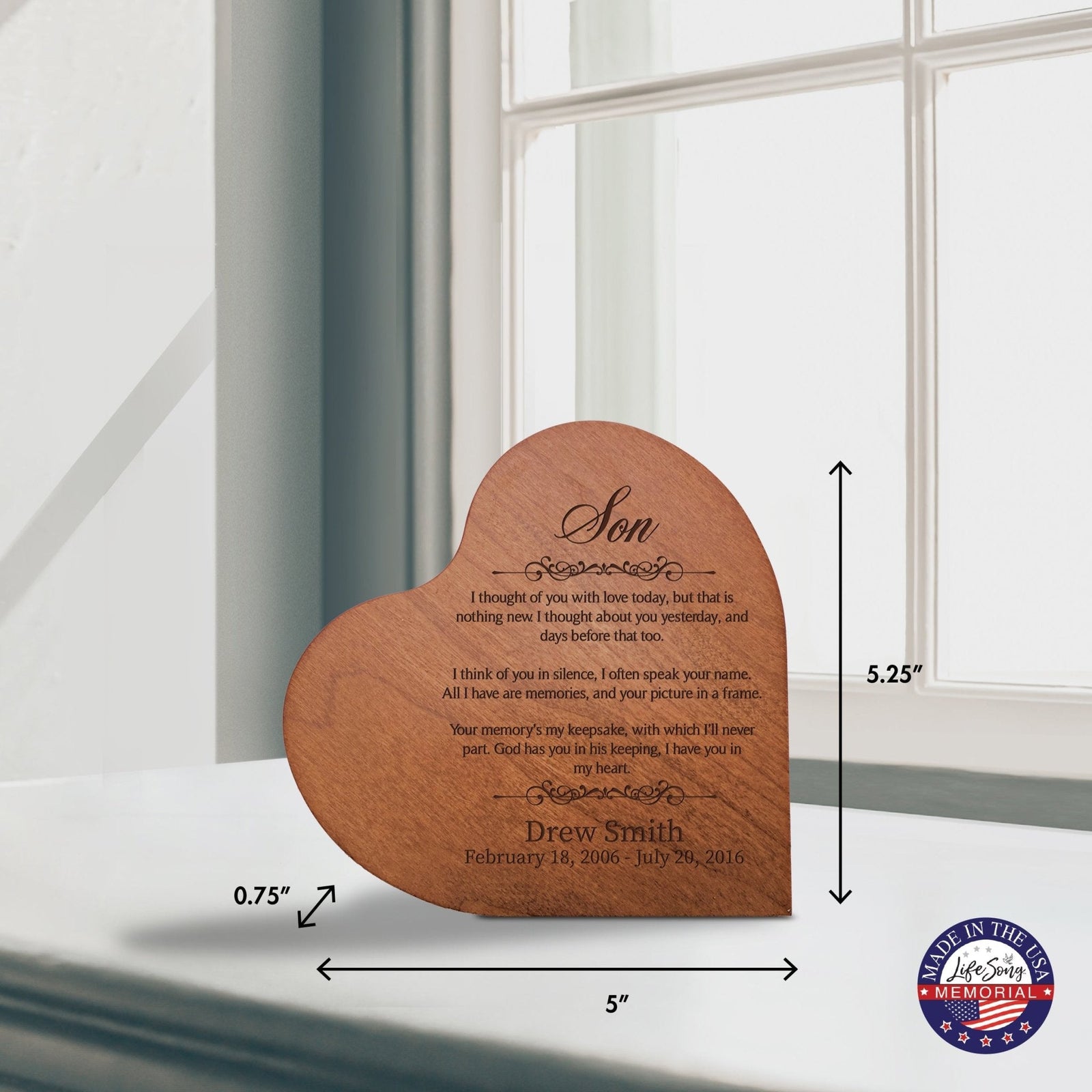 Personalized Wooden Memorial Heart Shaped Tabletop Sign - I Thought Of You With Love - LifeSong Milestones