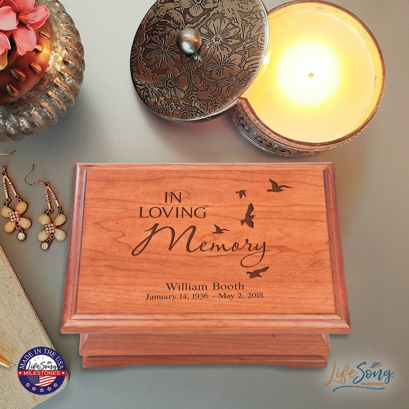 Personalized Wooden Memorial Jewelry Box Organizer 11.5x8.25 – In Loving Memory - LifeSong Milestones