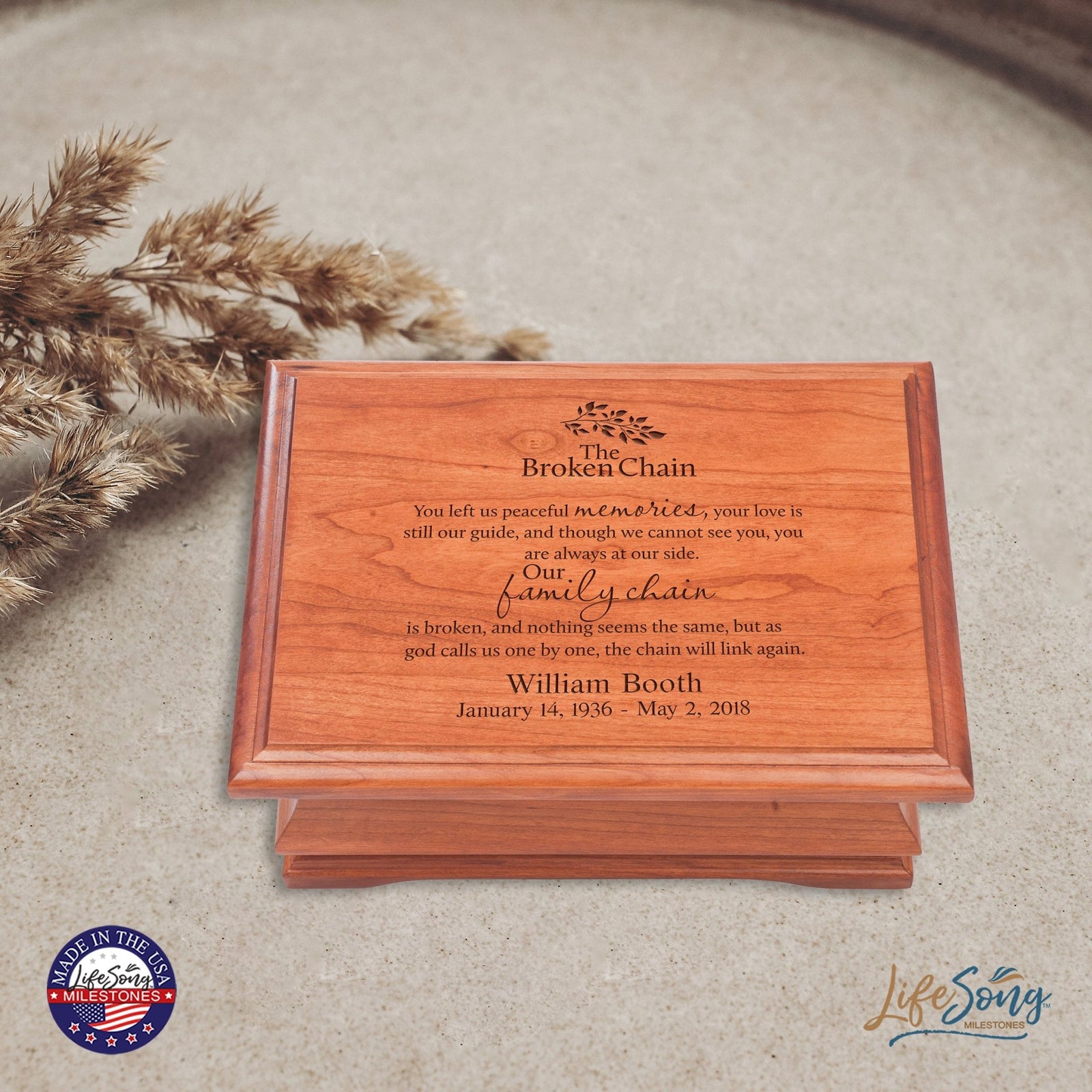 Personalized Wooden Memorial Jewelry Box Organizer 11.5x8.25 – The Broken Chain - LifeSong Milestones