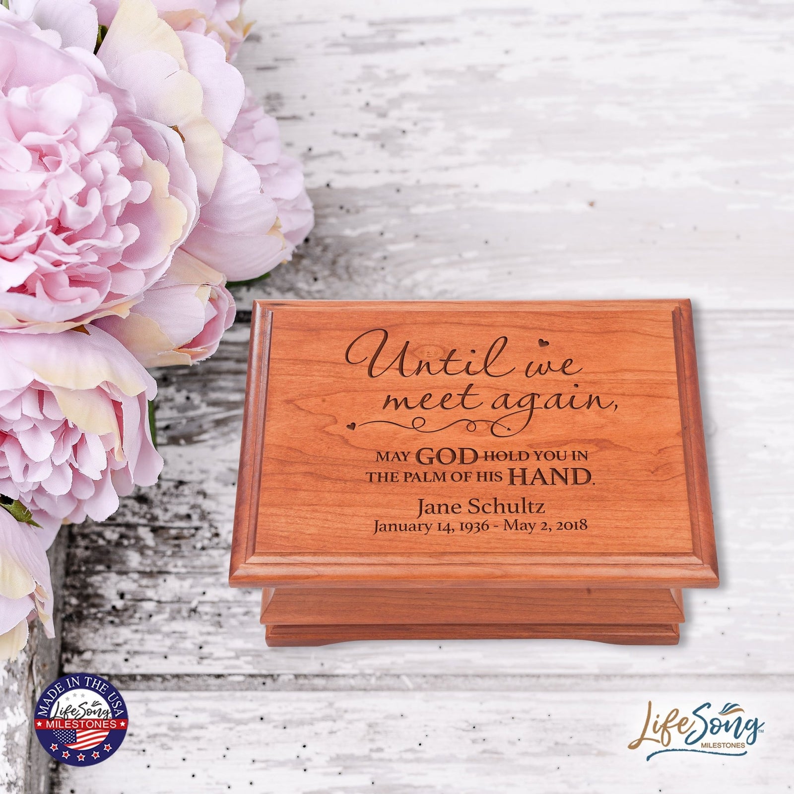 Personalized Wooden Memorial Jewelry Box Organizer 11.5x8.25 – Until We Meet Again - LifeSong Milestones