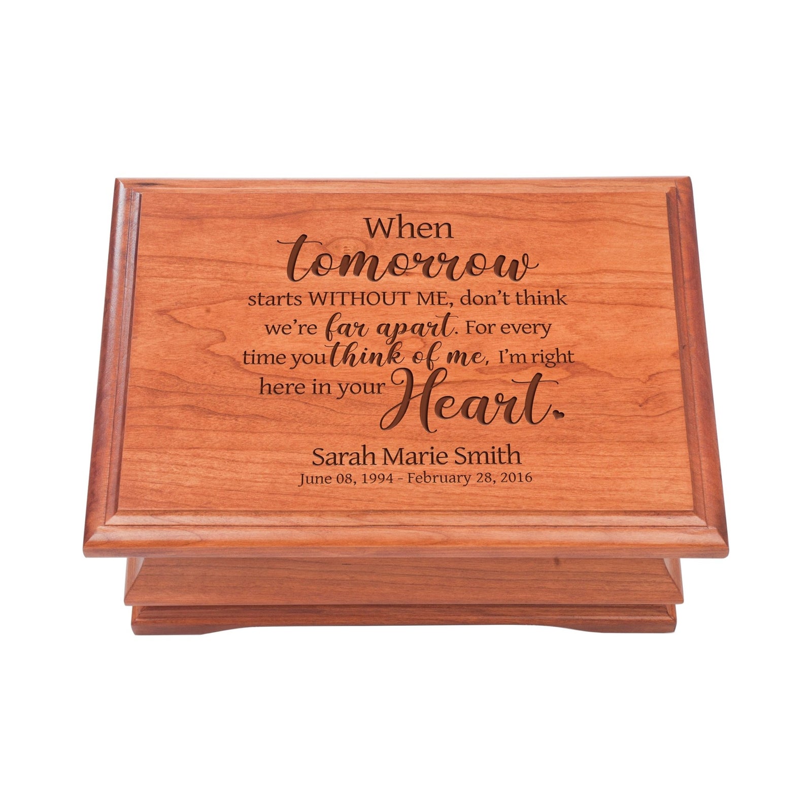 Personalized Wooden Memorial Jewelry Box Organizer 11.5x8.25 – When Tomorrow Starts Without Me - LifeSong Milestones