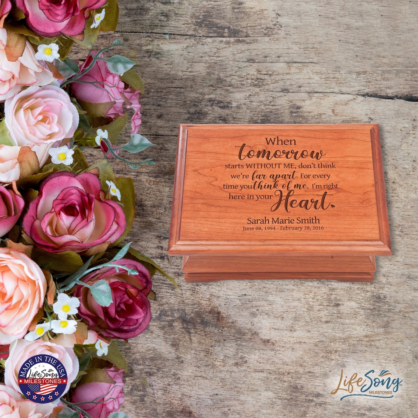 Personalized Wooden Memorial Jewelry Box Organizer 11.5x8.25 – When Tomorrow Starts Without Me - LifeSong Milestones