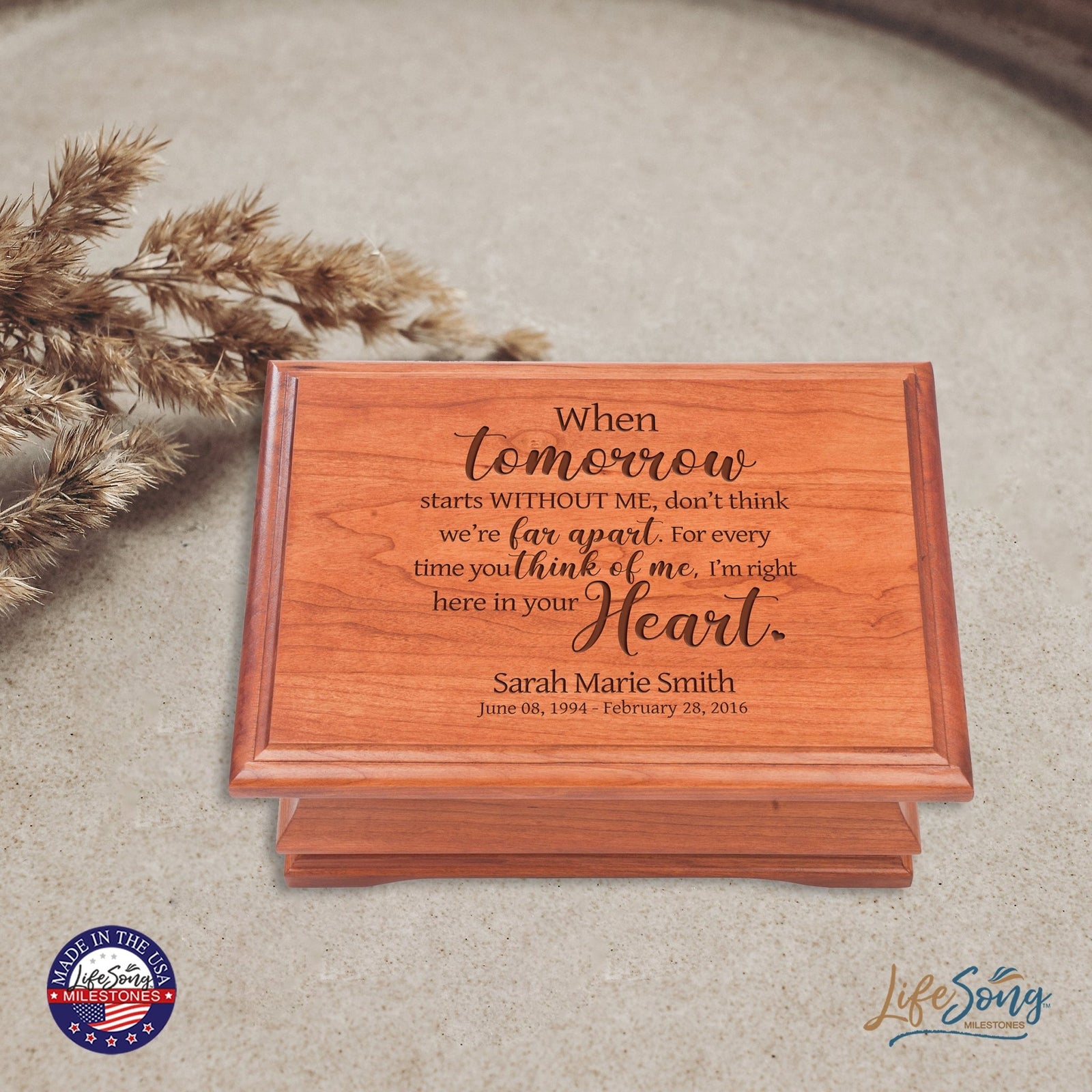 Personalized Wooden Memorial Jewelry Box Organizer 11.5x8.25 – When Tomorrow Starts Without Me - LifeSong Milestones