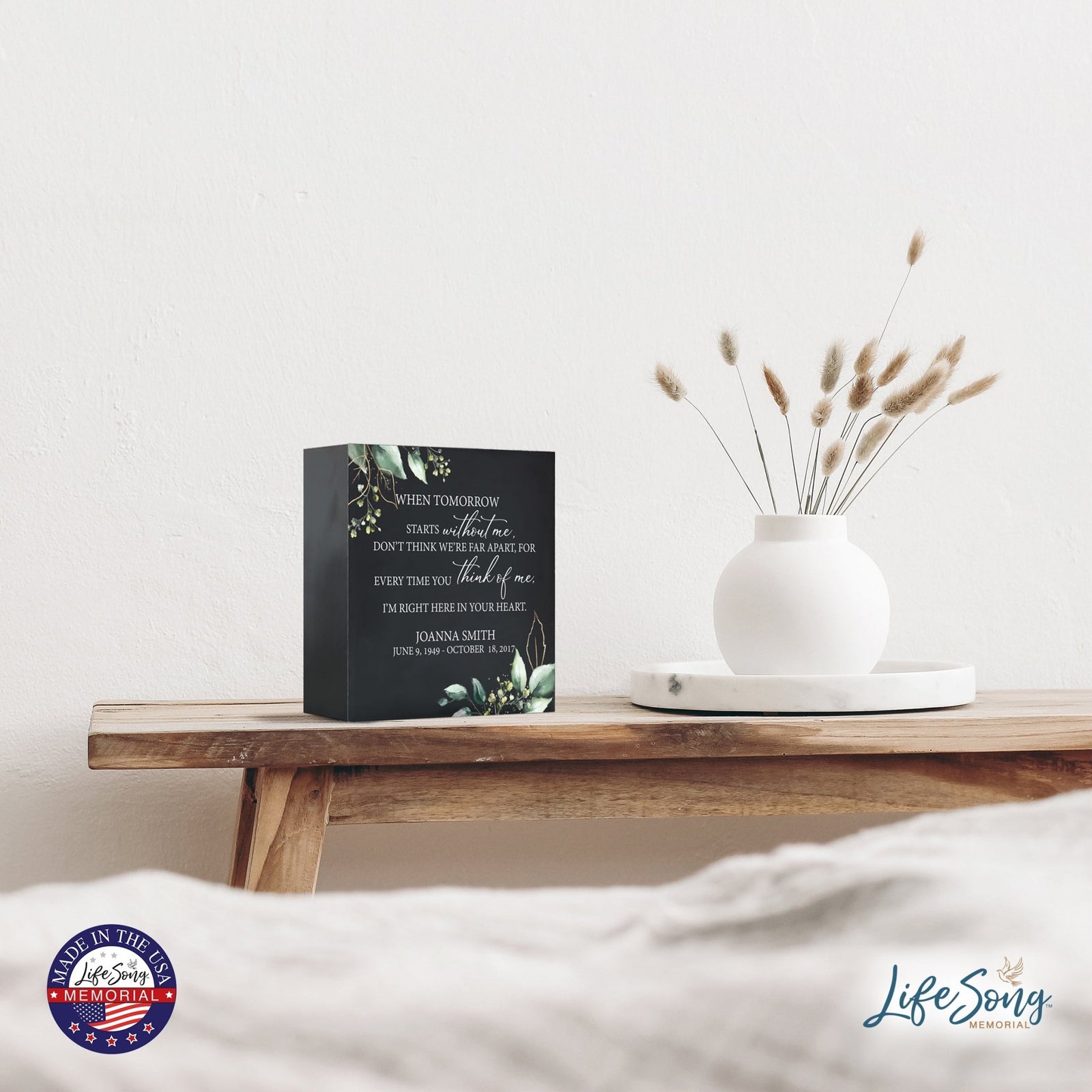 Personalized Wooden Memorial Shadow Box Urn for Human Ashes - When Tomorrow Starts - LifeSong Milestones