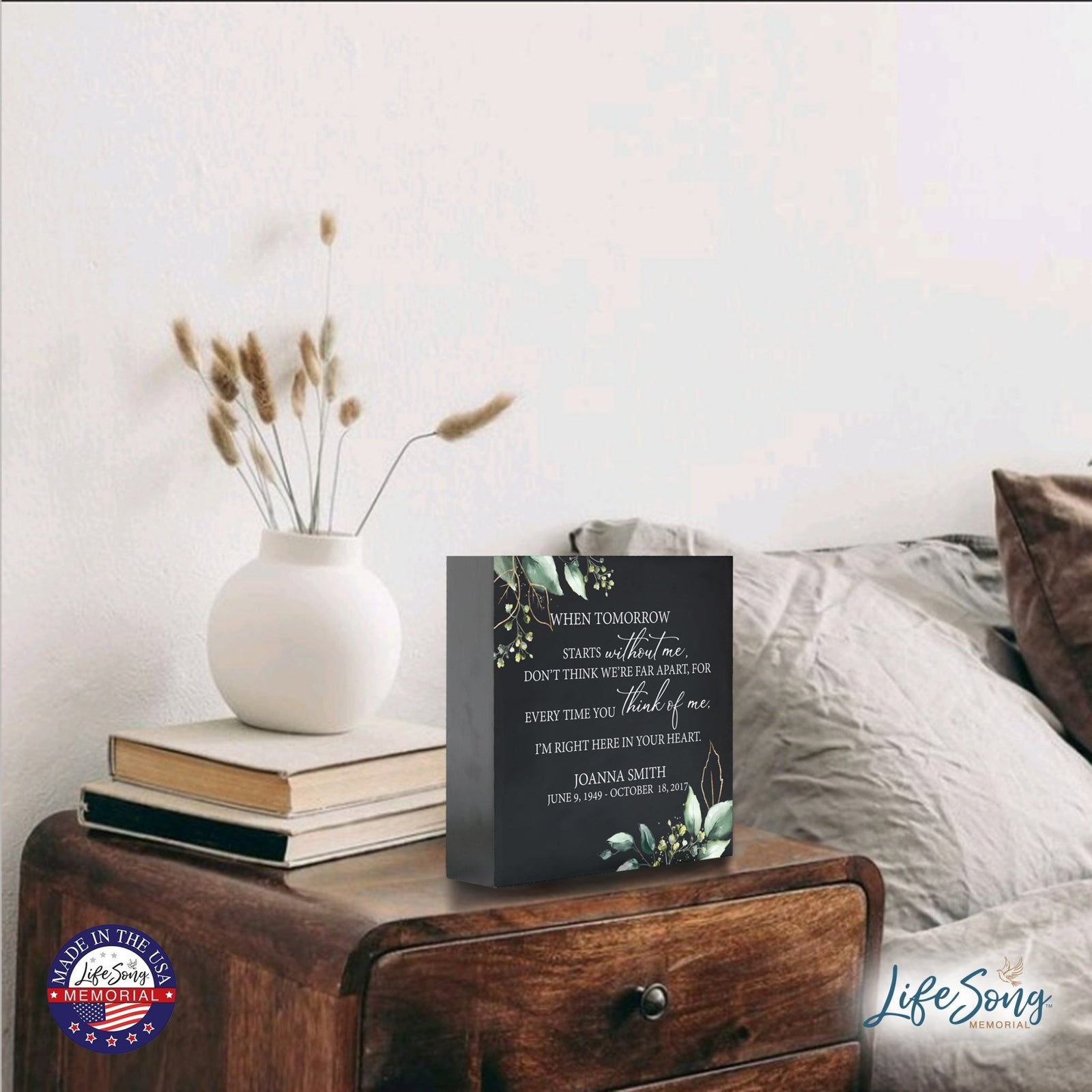 Personalized Wooden Memorial Shadow Box Urn for Human Ashes - When Tomorrow Starts - LifeSong Milestones