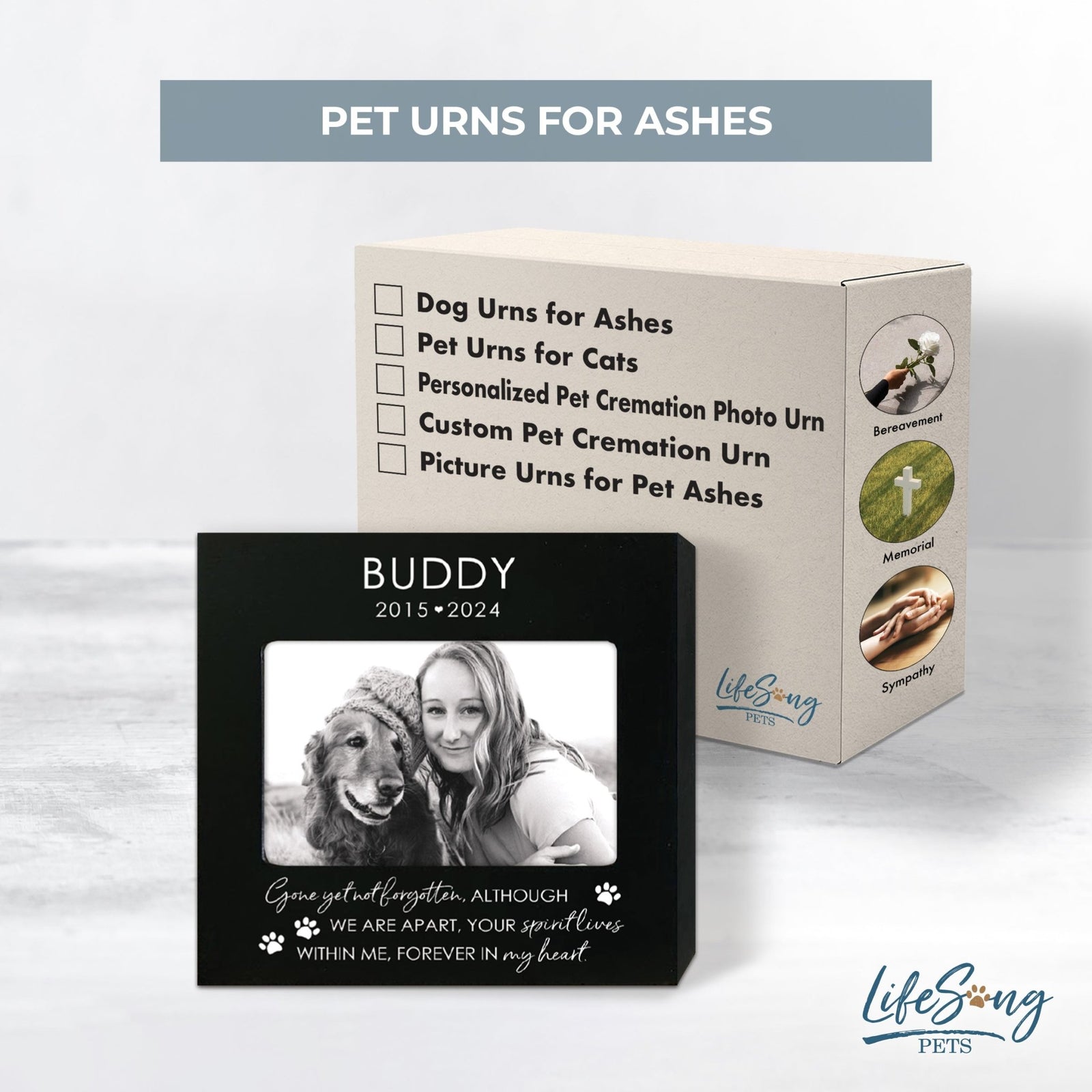 Personalized Wooden Pet Urn with Photo – Handcrafted Pet Remembrance Urn for Dogs & Cats - Gone Yet Not Forgotten - LifeSong Milestones