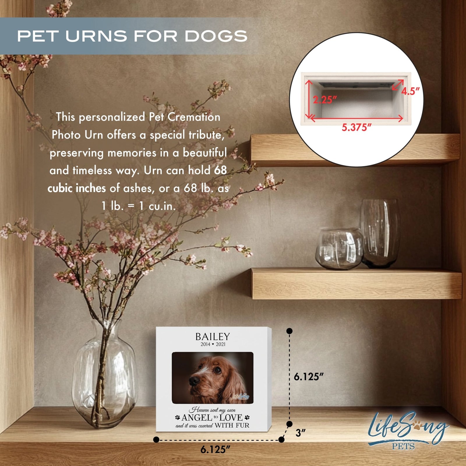 Personalized Wooden Pet Urn with Photo – Handcrafted Pet Remembrance Urn for Dogs & Cats - Heaven Sent - LifeSong Milestones
