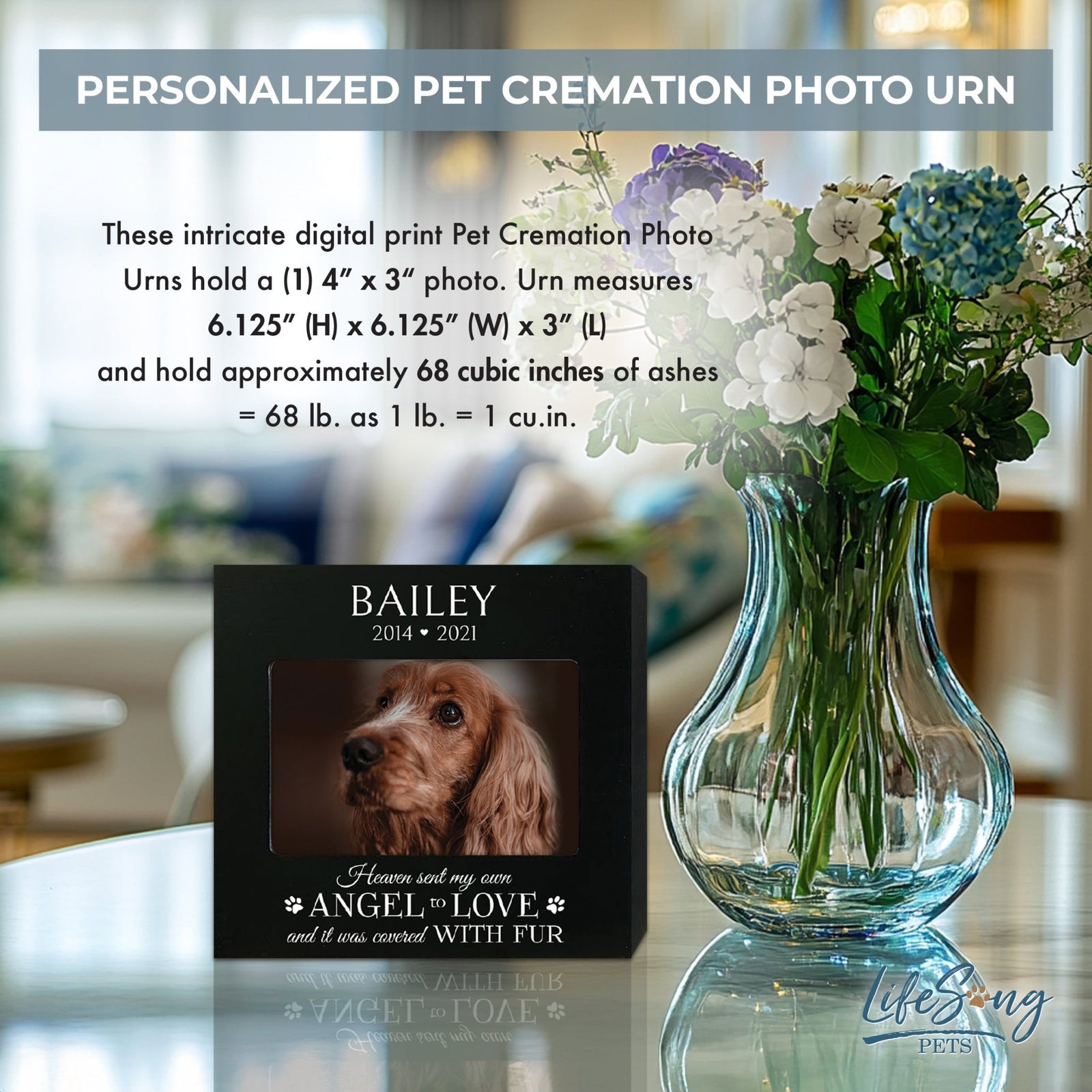 Personalized Wooden Pet Urn with Photo – Handcrafted Pet Remembrance Urn for Dogs & Cats - Heaven Sent - LifeSong Milestones