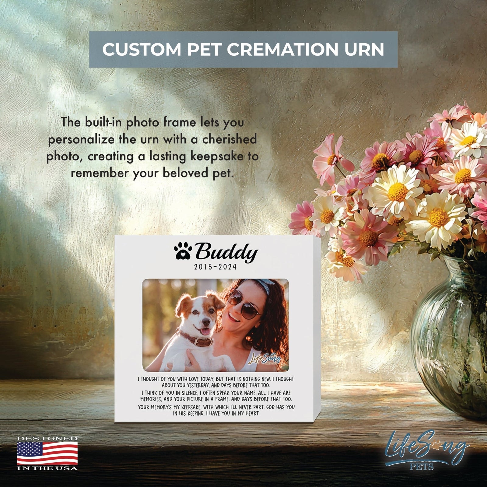 Personalized Wooden Pet Urn with Photo – Handcrafted Pet Remembrance Urn for Dogs & Cats - I Thought Of You - LifeSong Milestones