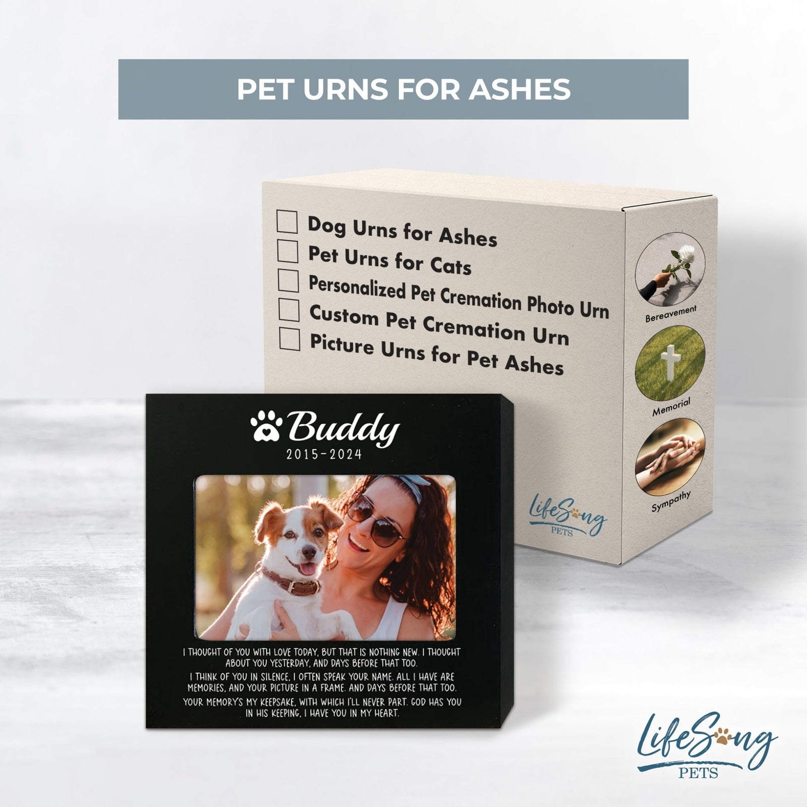 Personalized Wooden Pet Urn with Photo – Handcrafted Pet Remembrance Urn for Dogs & Cats - I Thought Of You - LifeSong Milestones