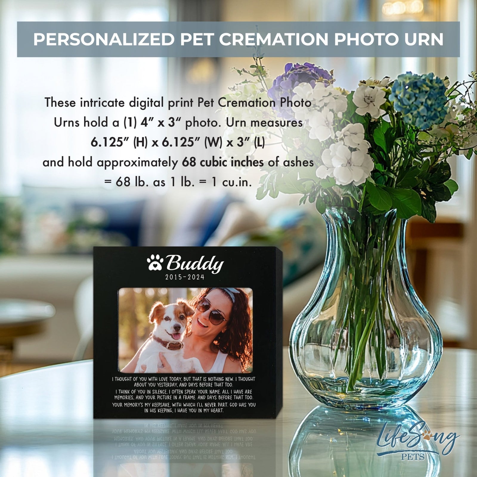 Personalized Wooden Pet Urn with Photo – Handcrafted Pet Remembrance Urn for Dogs & Cats - I Thought Of You - LifeSong Milestones