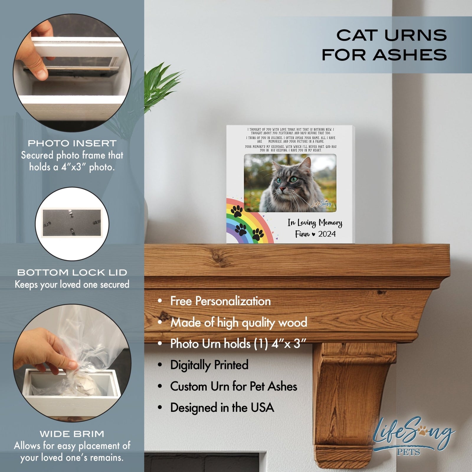 Personalized Wooden Pet Urn with Photo – Handcrafted Pet Remembrance Urn for Dogs & Cats - In Loving Memory - LifeSong Milestones