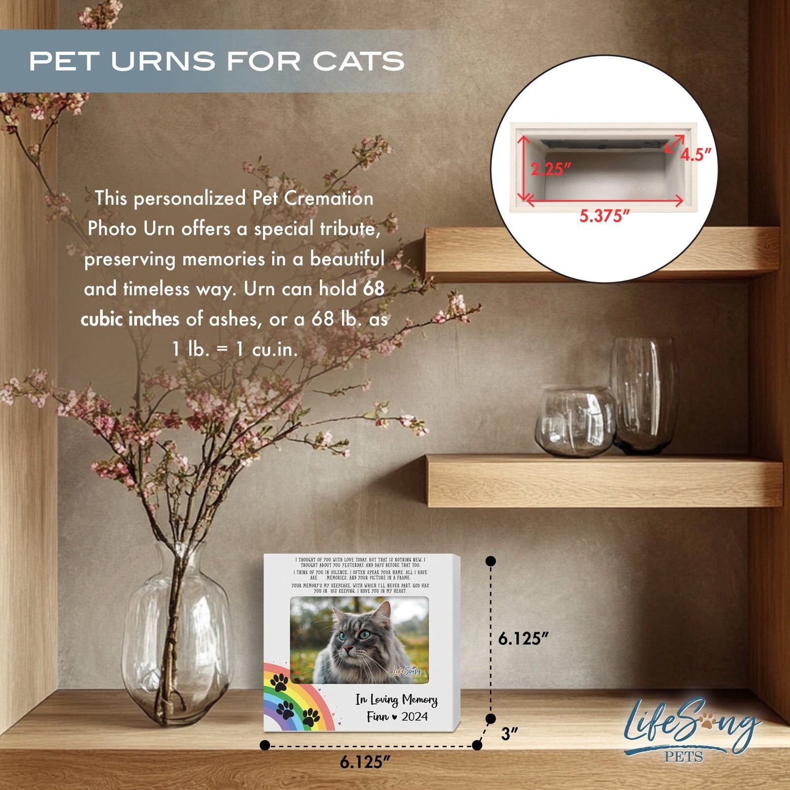 Personalized Wooden Pet Urn with Photo – Handcrafted Pet Remembrance Urn for Dogs & Cats - In Loving Memory - LifeSong Milestones