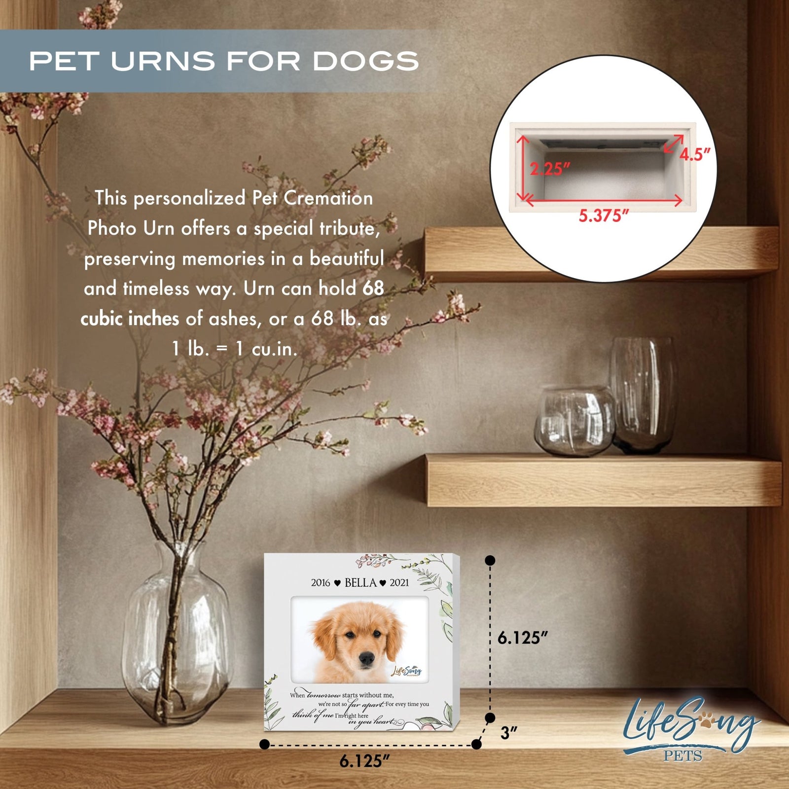 Personalized Wooden Pet Urn with Photo – Handcrafted Pet Remembrance Urn for Dogs & Cats - When Tomorrow Starts - LifeSong Milestones