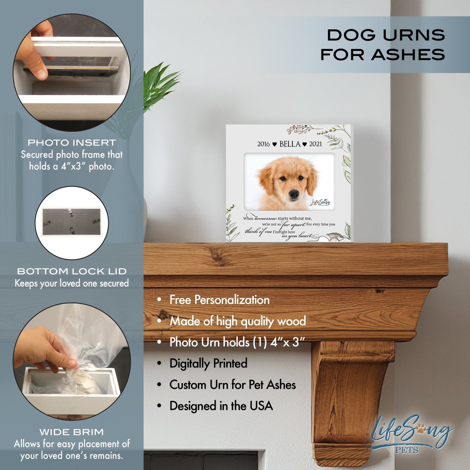 Personalized Wooden Pet Urn with Photo – Handcrafted Pet Remembrance Urn for Dogs & Cats - When Tomorrow Starts - LifeSong Milestones