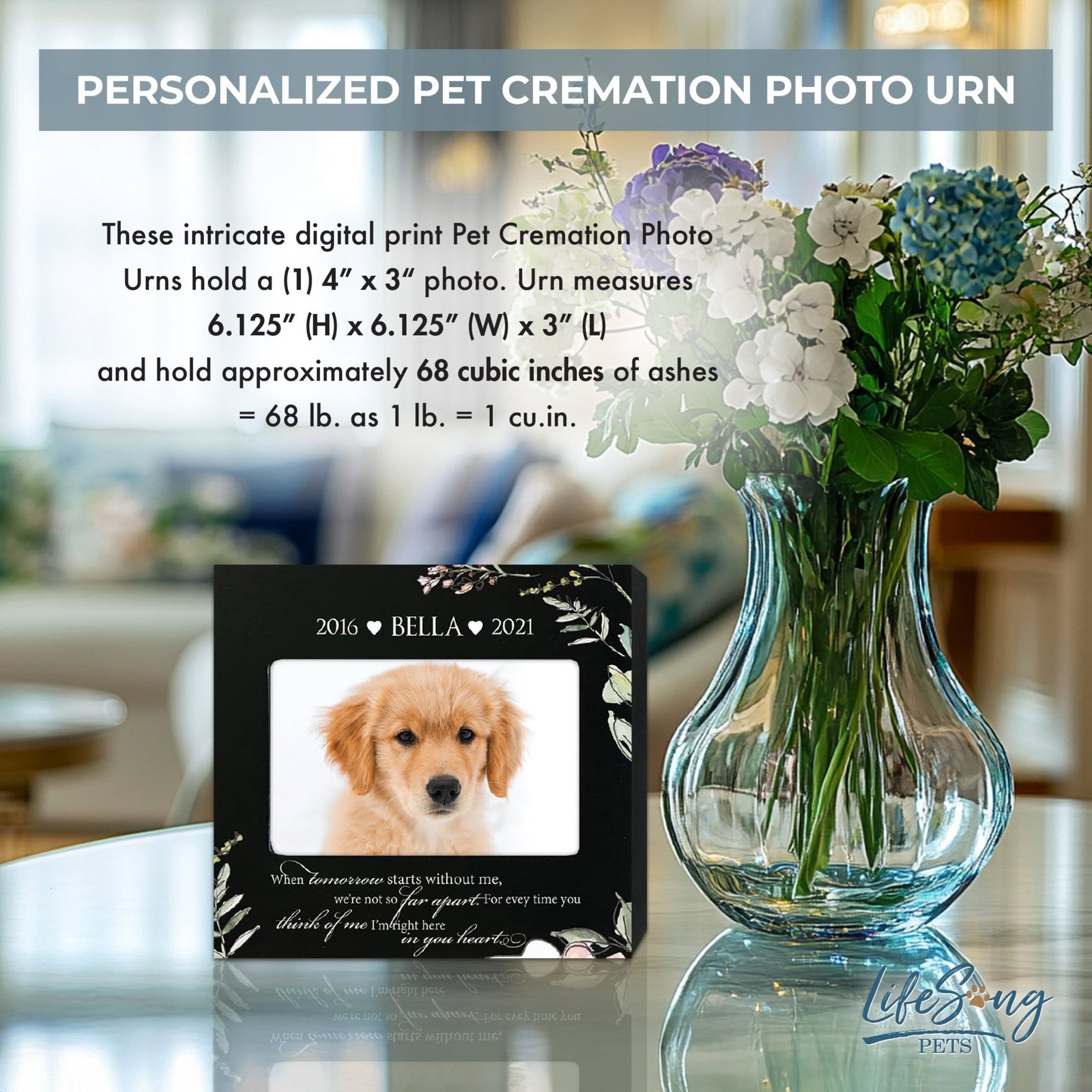 Personalized Wooden Pet Urn with Photo – Handcrafted Pet Remembrance Urn for Dogs & Cats - When Tomorrow Starts - LifeSong Milestones