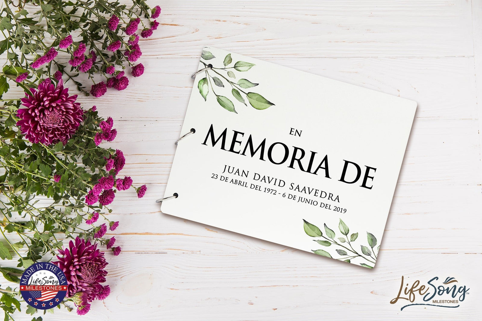 Personalized Wooden Spanish Memorial Guestbook 8.5x11 In Loving Memory - LifeSong Milestones