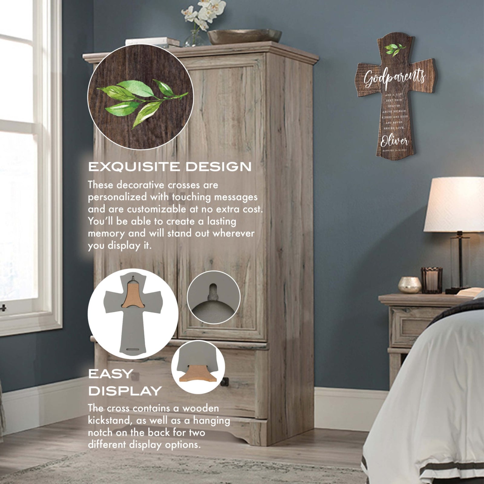 Personalized Wooden Wall Cross for Godparents - LifeSong Milestones