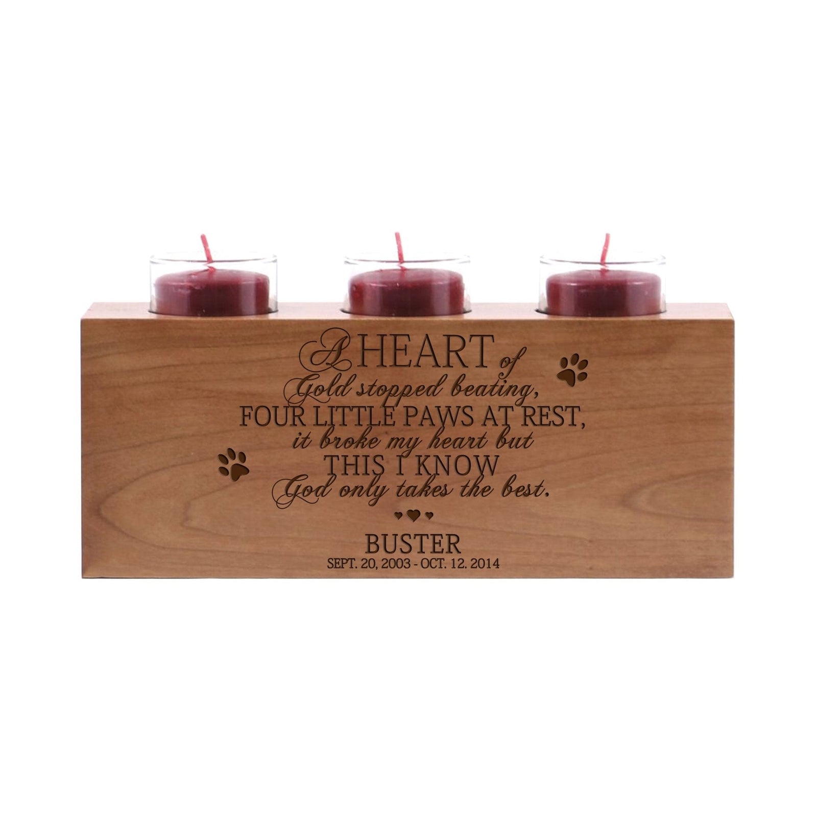 Pet Memorial 3-Hole Candle Holder - A Heart of Gold - LifeSong Milestones