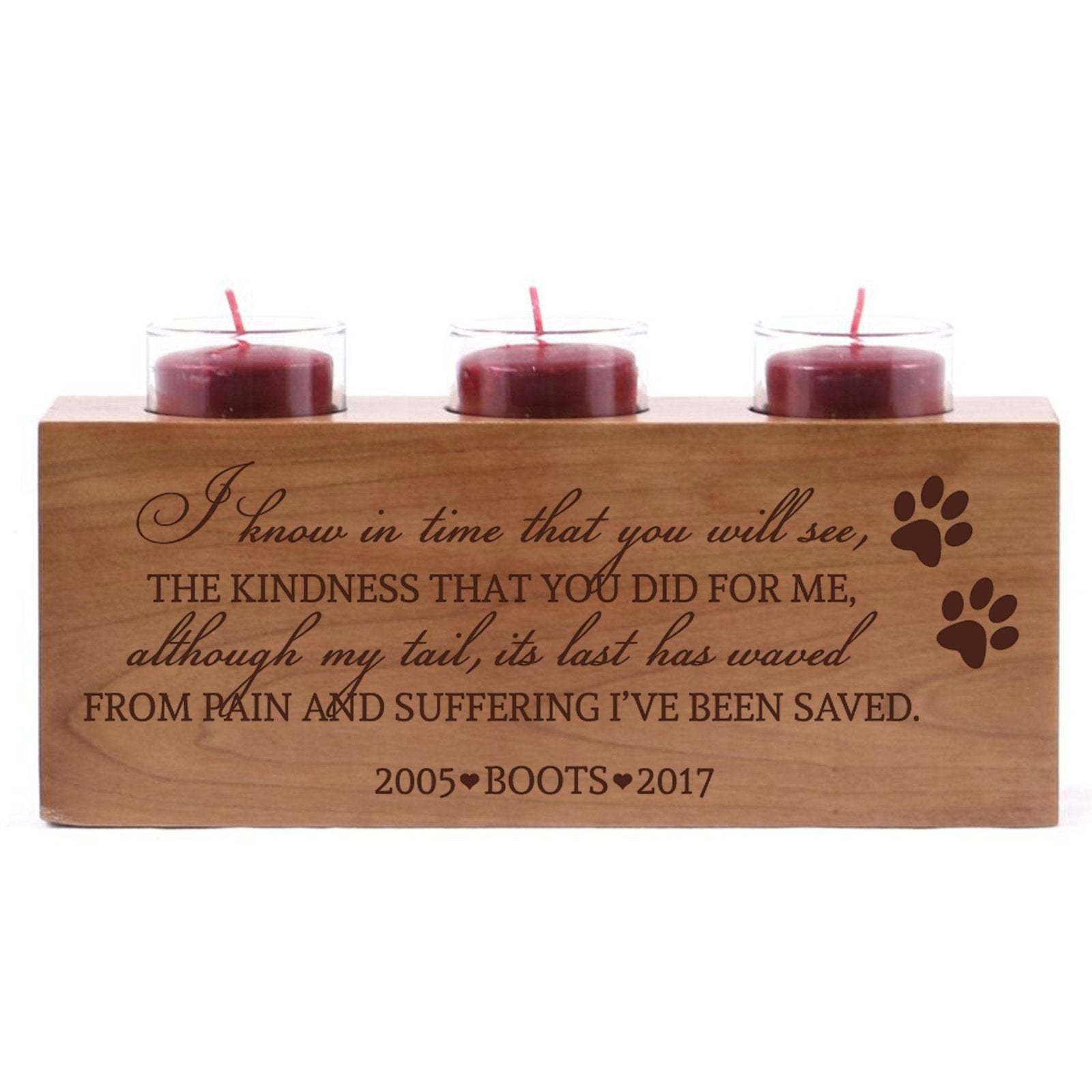 Pet Memorial 3-Hole Candle Holder - I Know In Time - LifeSong Milestones