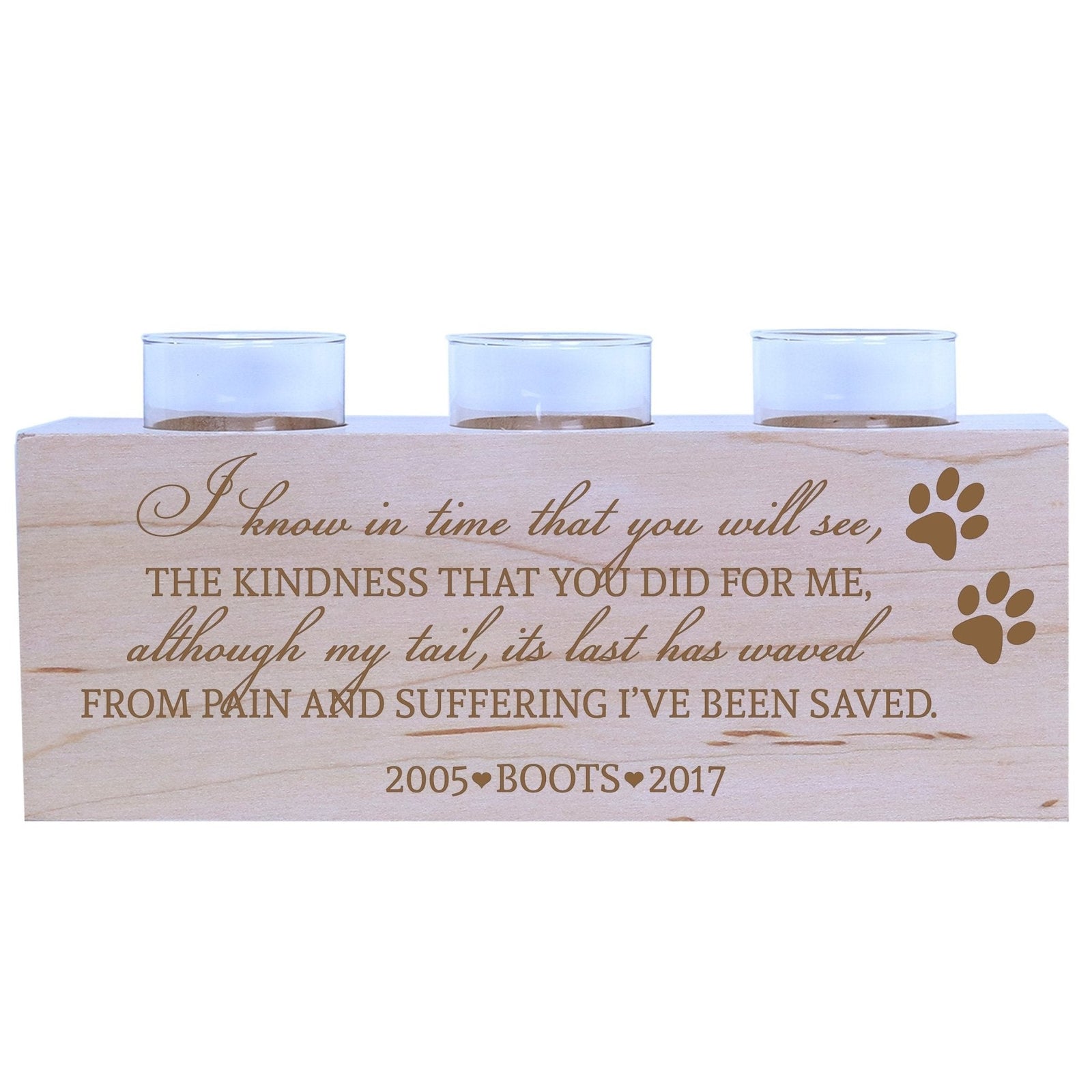 Pet Memorial 3-Hole Candle Holder - I Know In Time - LifeSong Milestones