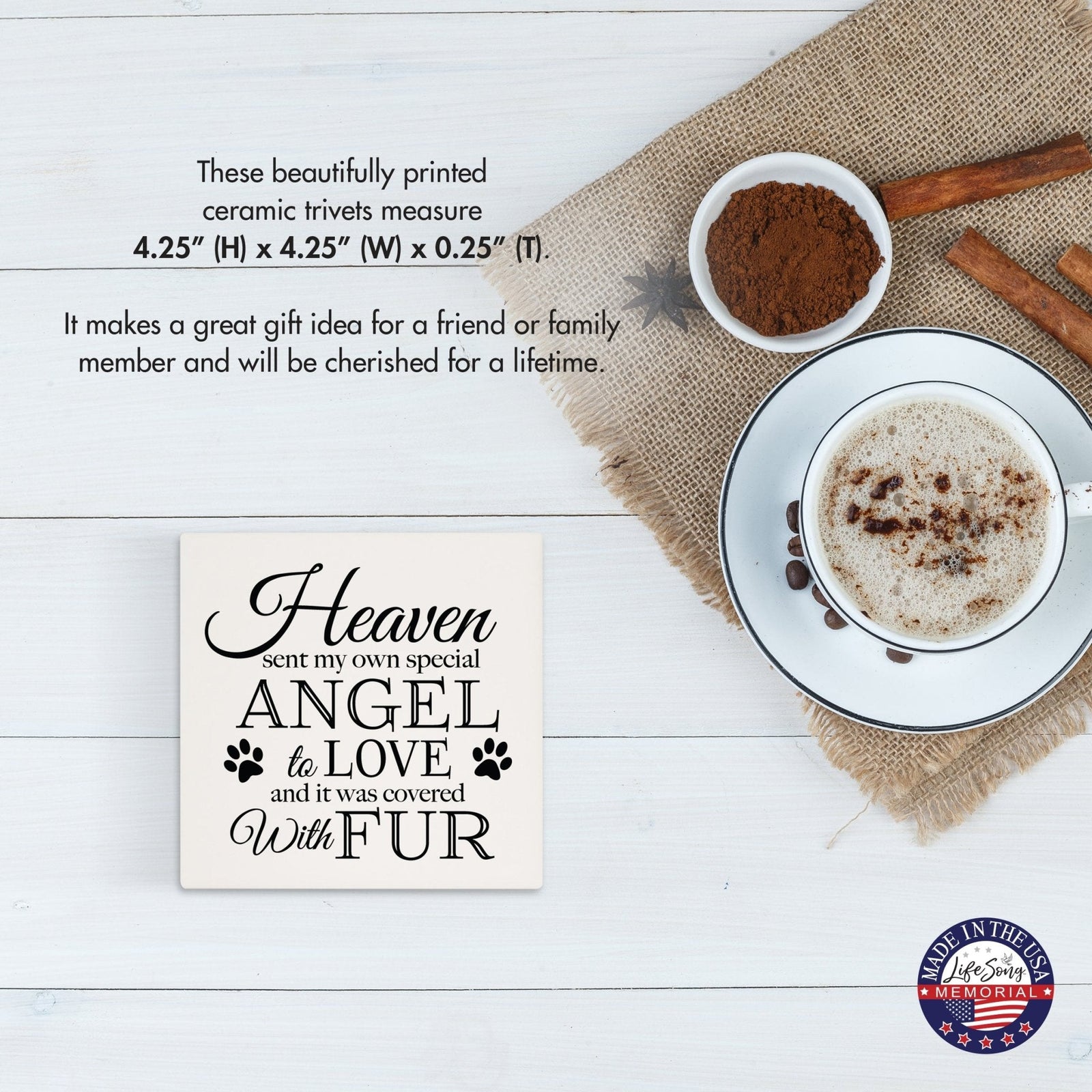 Pet Memorial Ceramic Trivet for Home Decor - Heaven Sent My Own - LifeSong Milestones