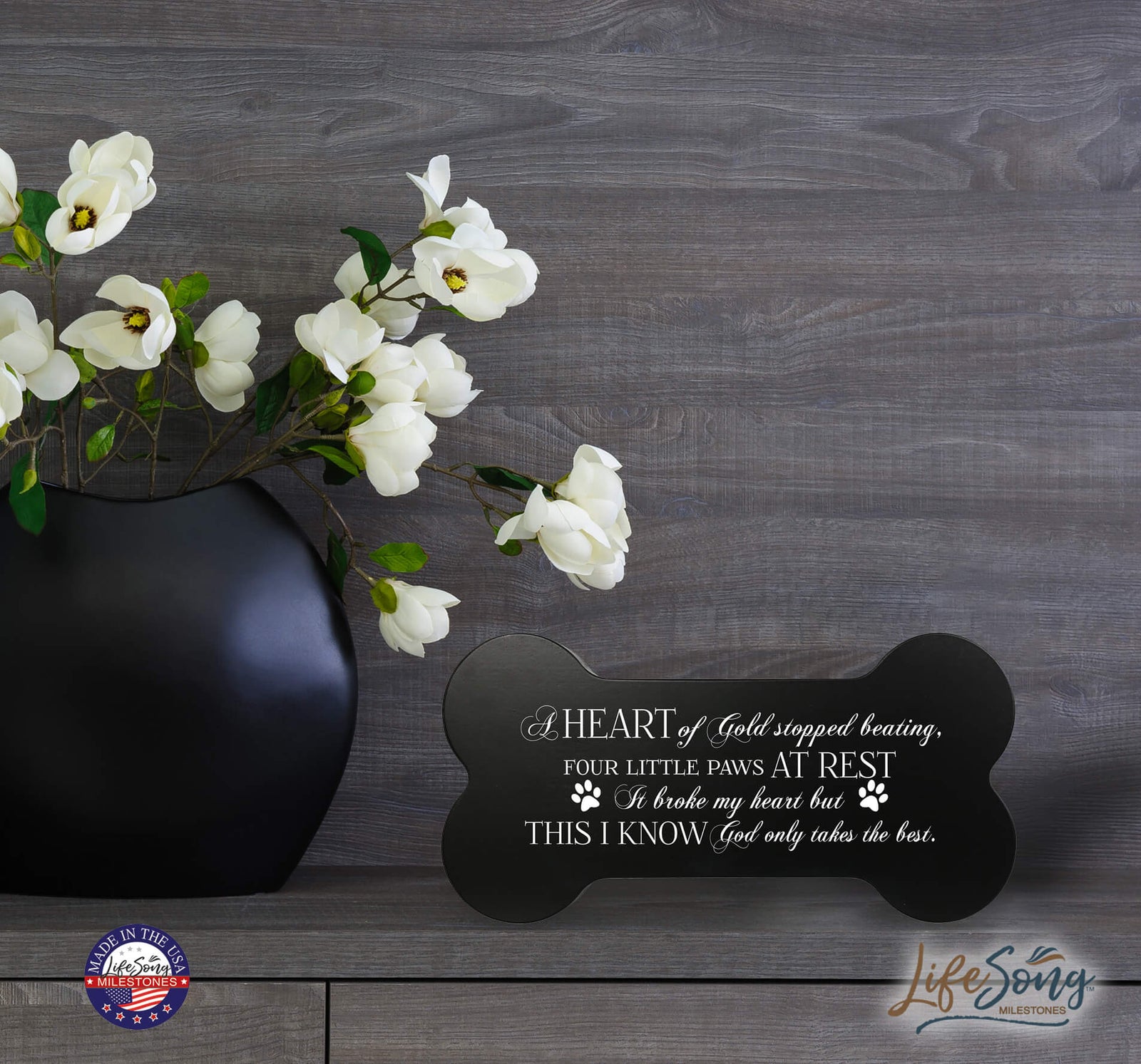 Pet Memorial Dog Bone Cremation Urn For Dog - A Heart of Gold - LifeSong Milestones