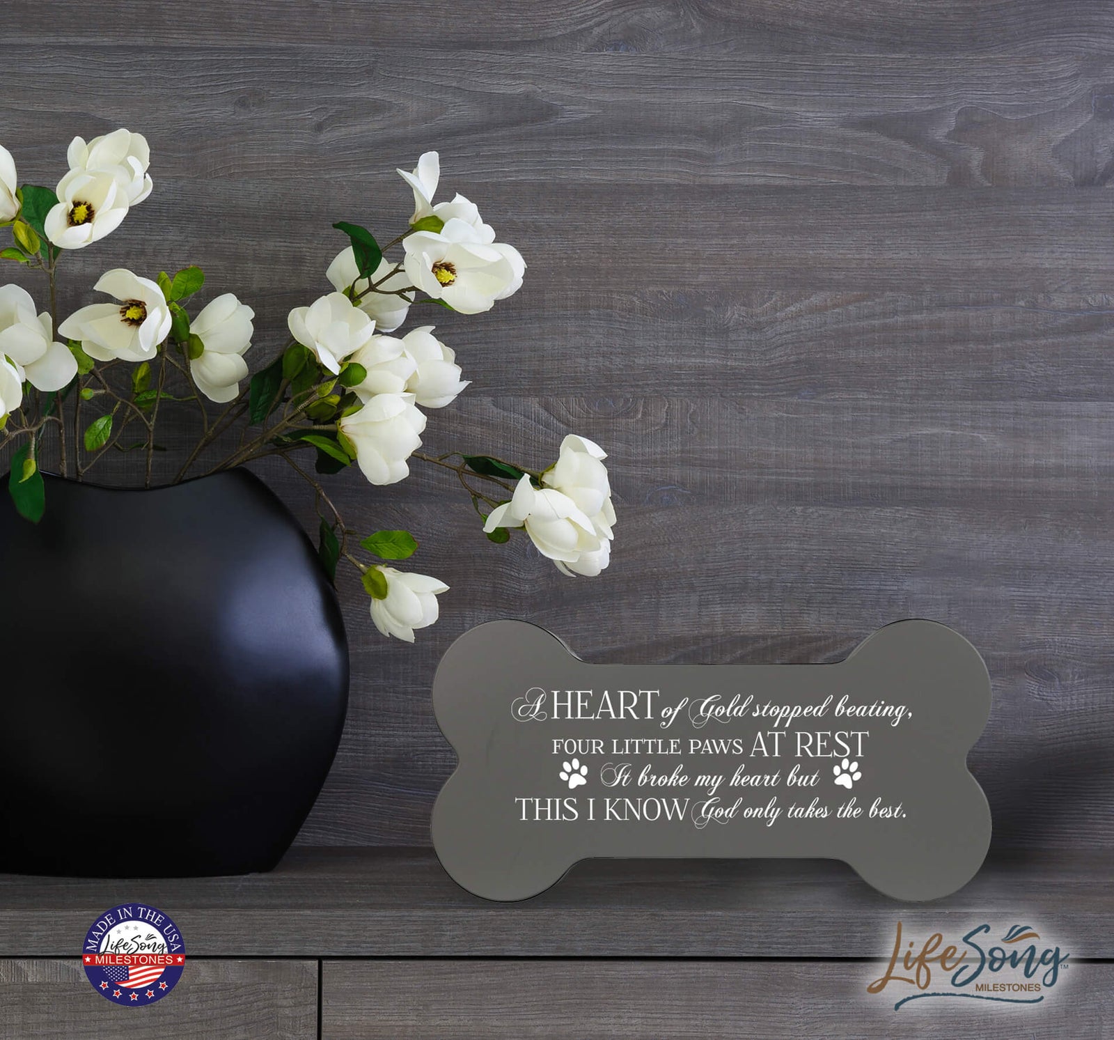 Pet Memorial Dog Bone Cremation Urn For Dog - A Heart of Gold - LifeSong Milestones